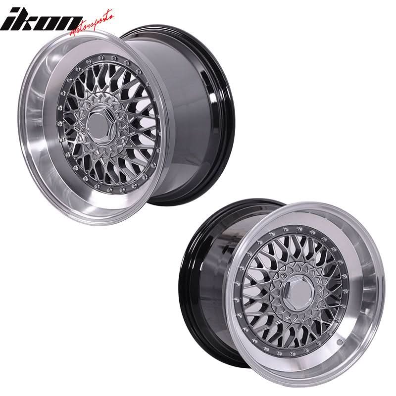 (4) 17X8.5 +25 5X100 / 5X114.3 Step Lip Deep Dish Mesh Wheels Rims
