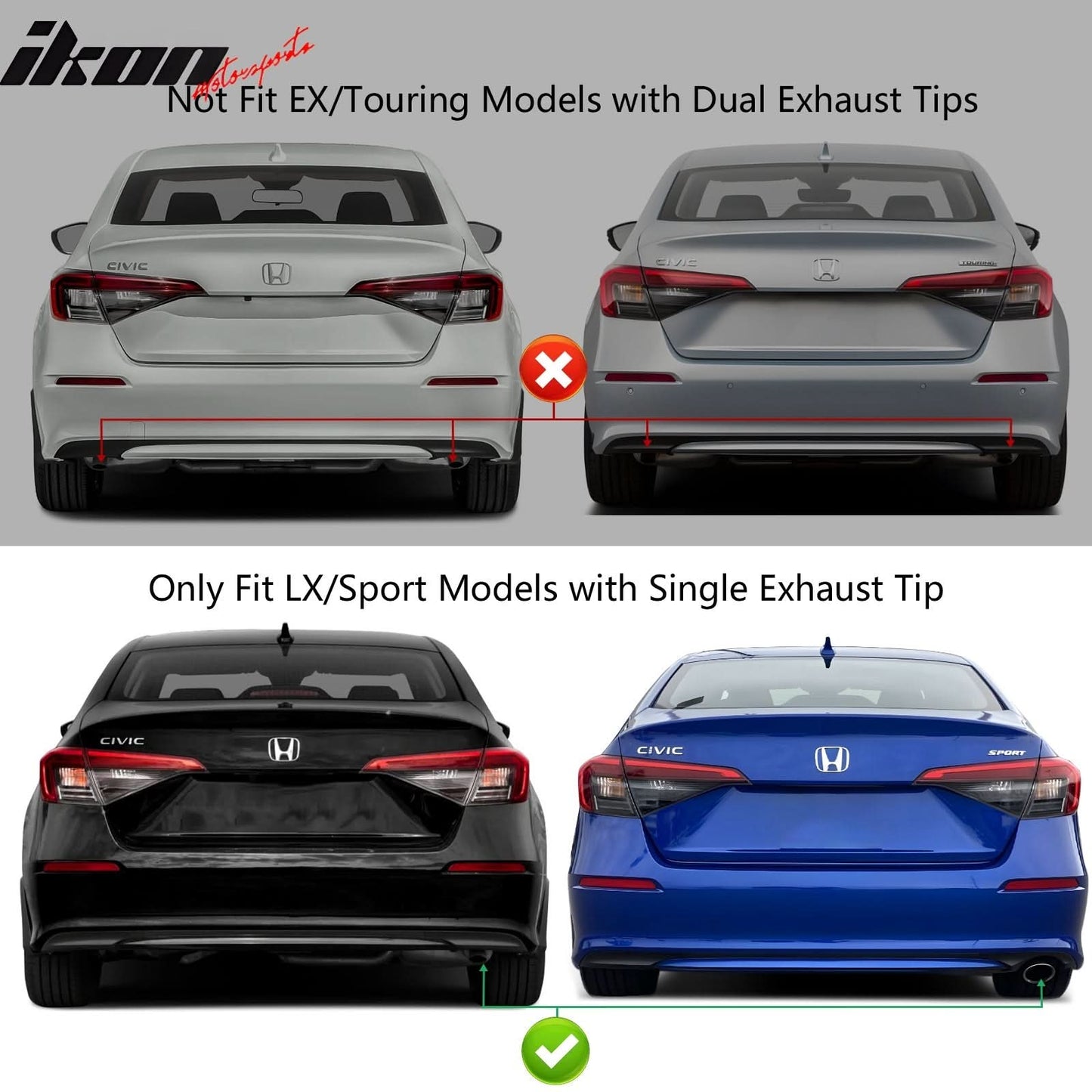 2022-2024 Honda Civic LX Sport Rear Bumper Cover Set + Exhaust Pipe