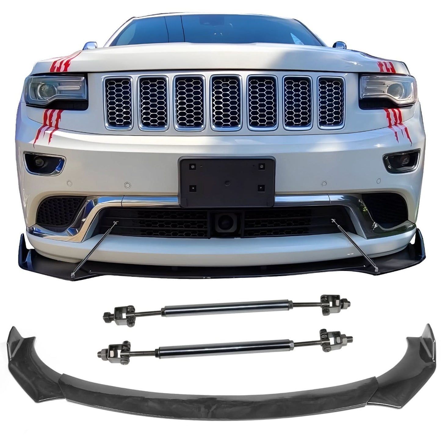 Honda Civic 62"-66" 3PCS A Style Black Front Lip with Strut Rods