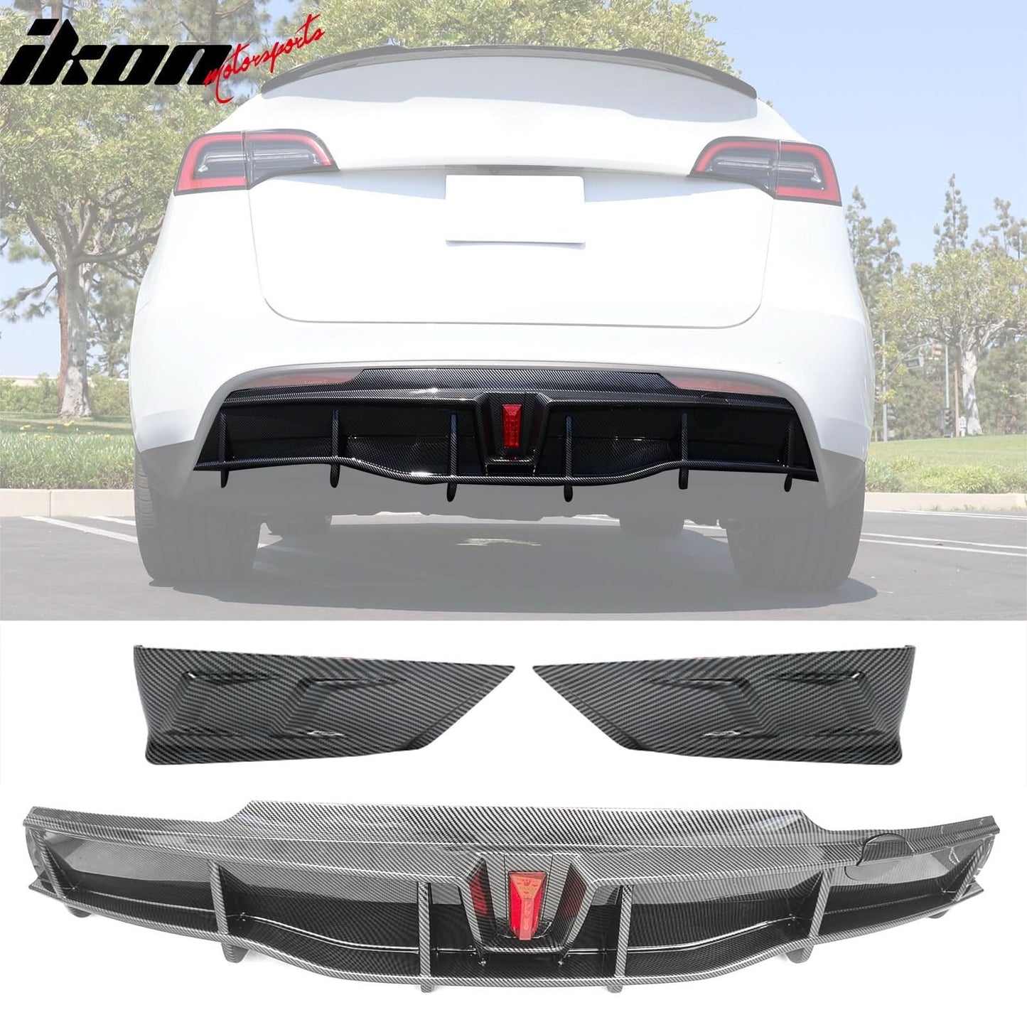 2020-2024 Tesla Y IKON Carbon Fiber Print Rear Lip W/ RearÂ Aprons PP