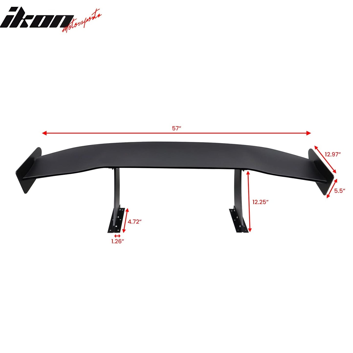 Universal 57'' GT Trunk Spoiler V1 Brackets V4A Legs + Side Plates ABS