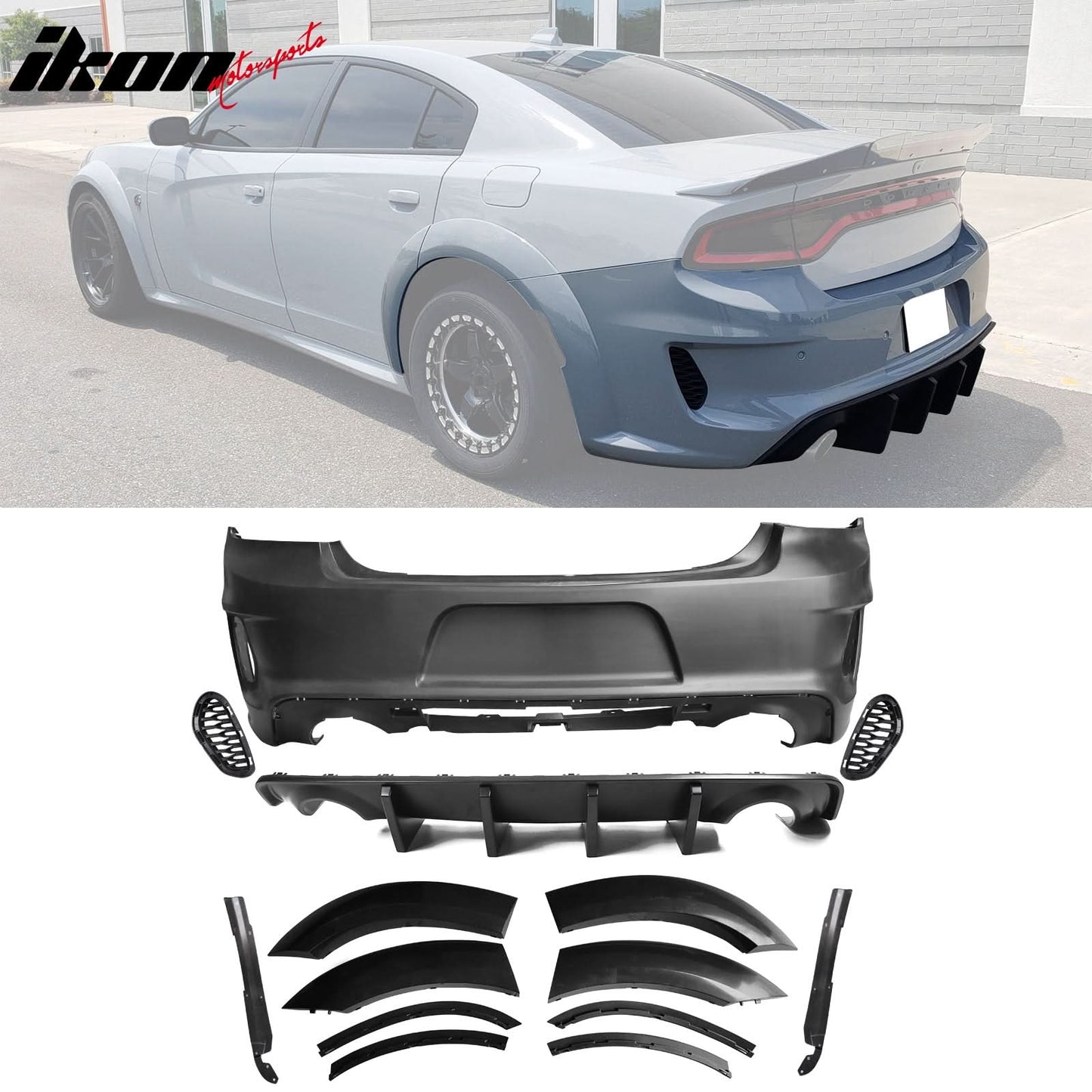 2015-2023 Dodge Charger IKON Matte Black Front Rear Bumper Covers PP