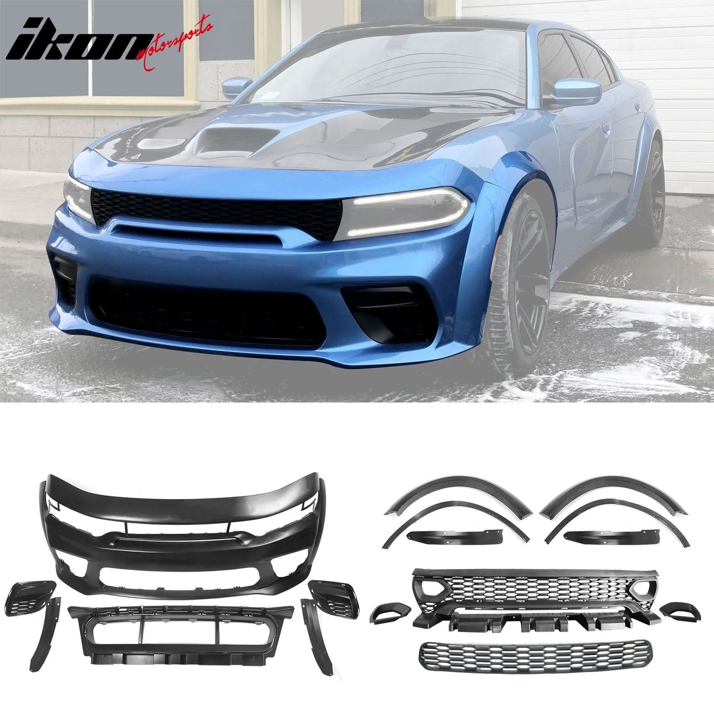 2015-2023 Dodge Charger Widebody Rear Bumper Covers W/ SRT Grilles ABS
