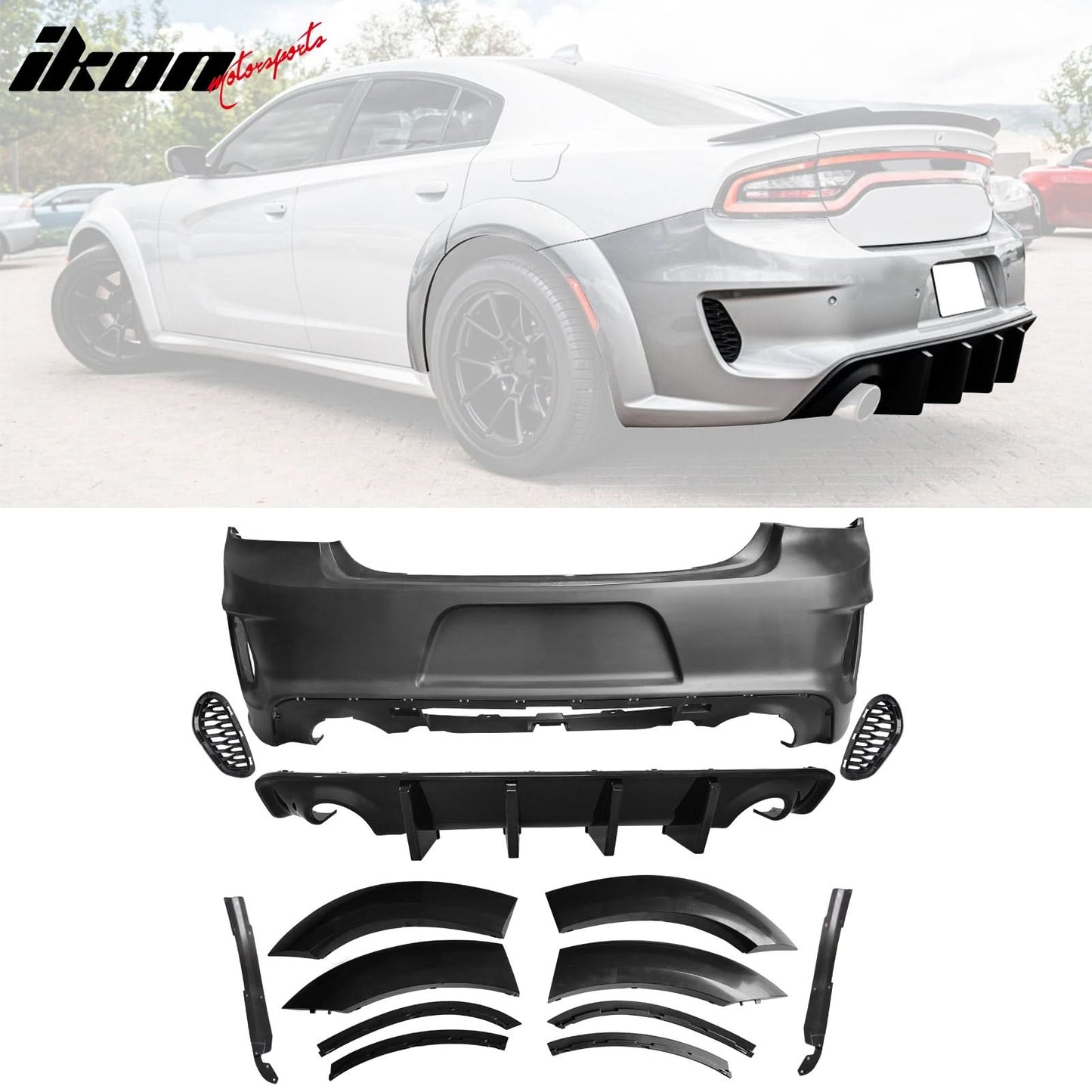 2015-2023 Dodge Charger IKON Gloss Black Front Rear Bumper Covers PP