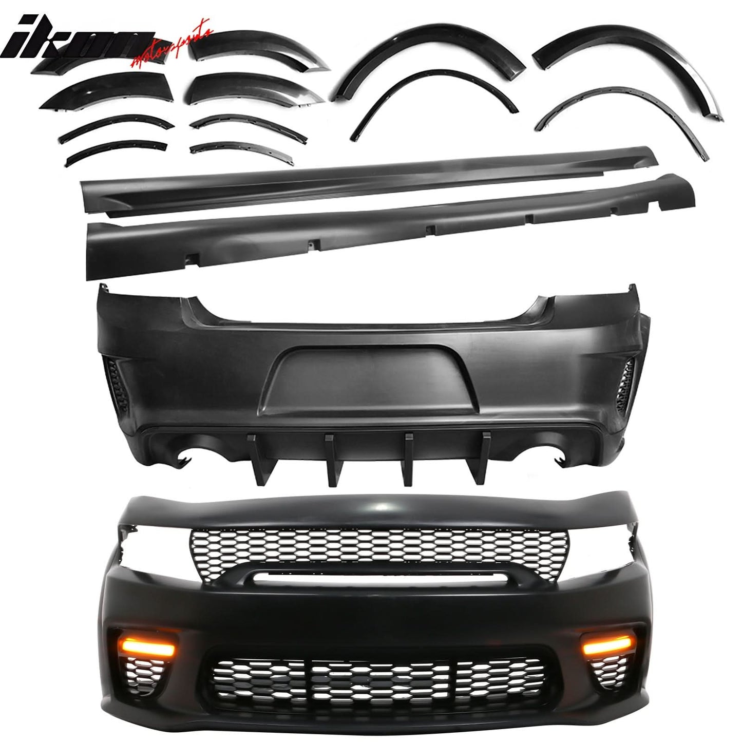 2015-2023 Dodge Charger IKON Matte Black Rear Bumper Cover Diffuer PP