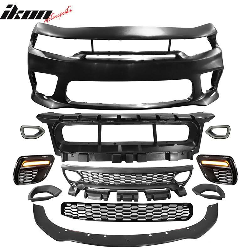 2015-2023 Dodge Charger Widebody LED Bumper Cover Matte Black Lip PP