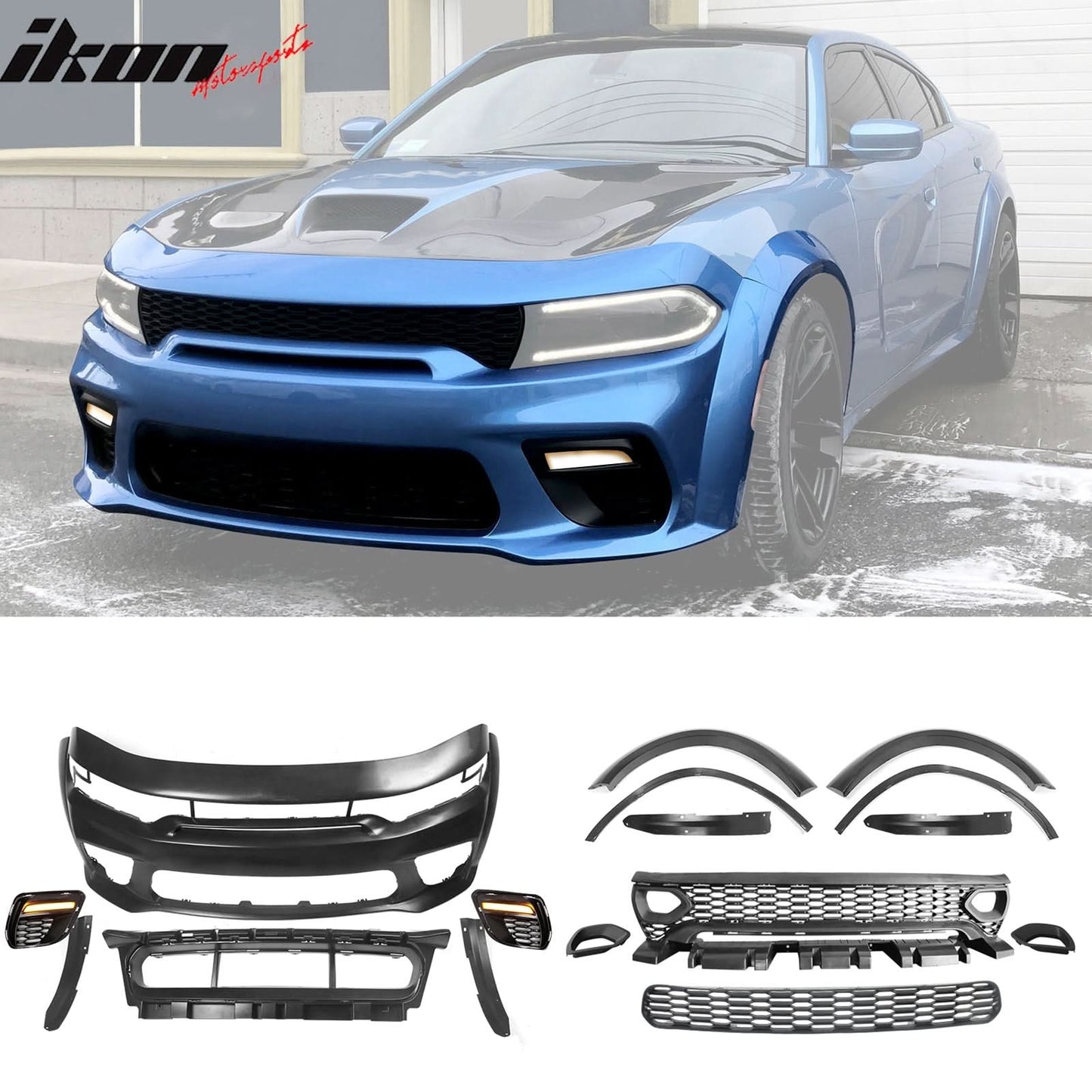 2015-2023 Charger Widebody Rear Bumper Covers W/ SRT Grilles LED ABS