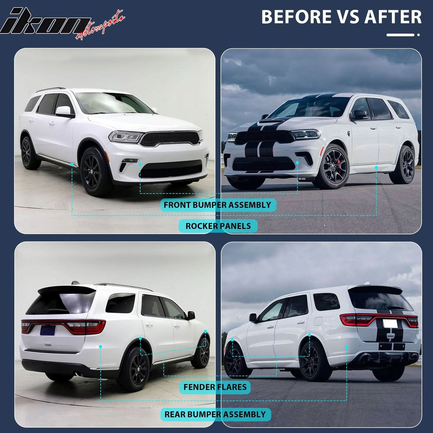 21-24 Dodge Durango Front Rear Bumper Cover Hellcat Style V2 Diffuser