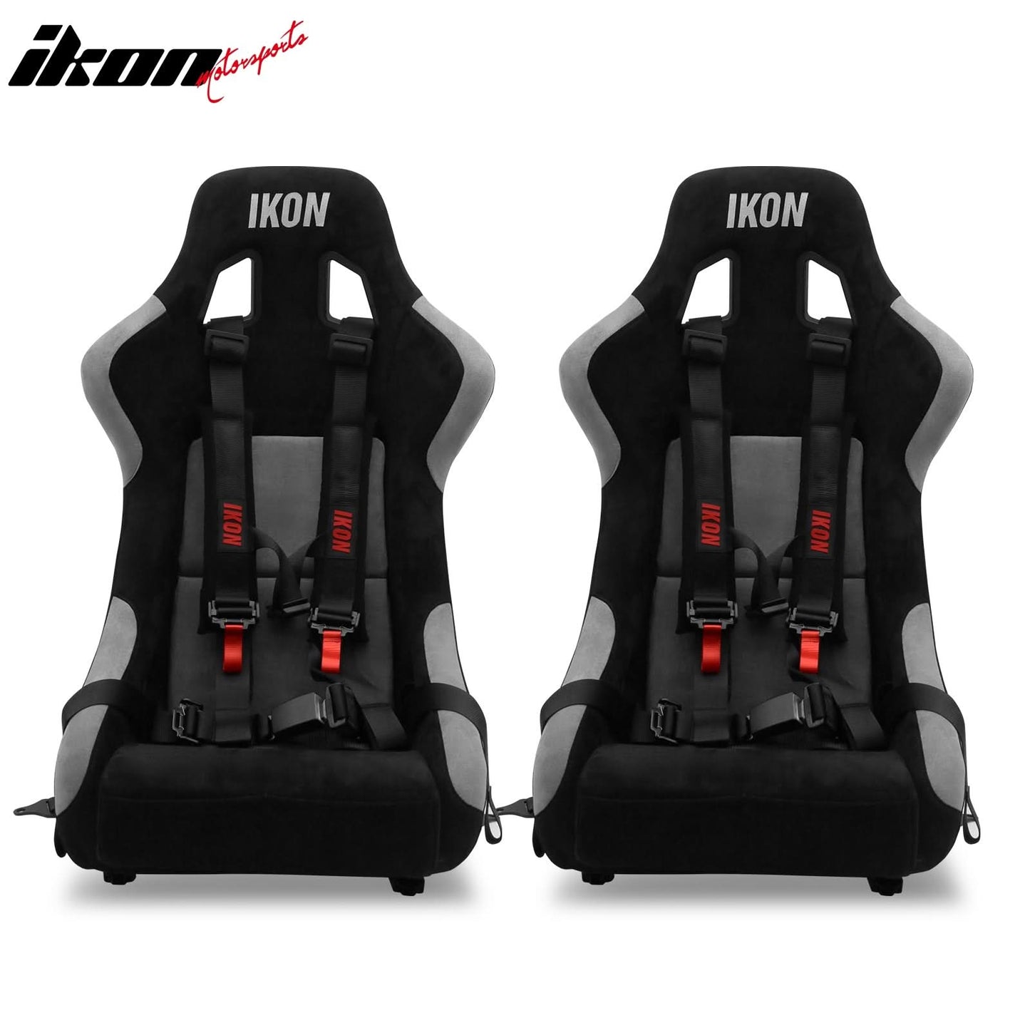 Universal Racing Bucket Seats W/ Slider 4 Point 2" Belt Harness Black