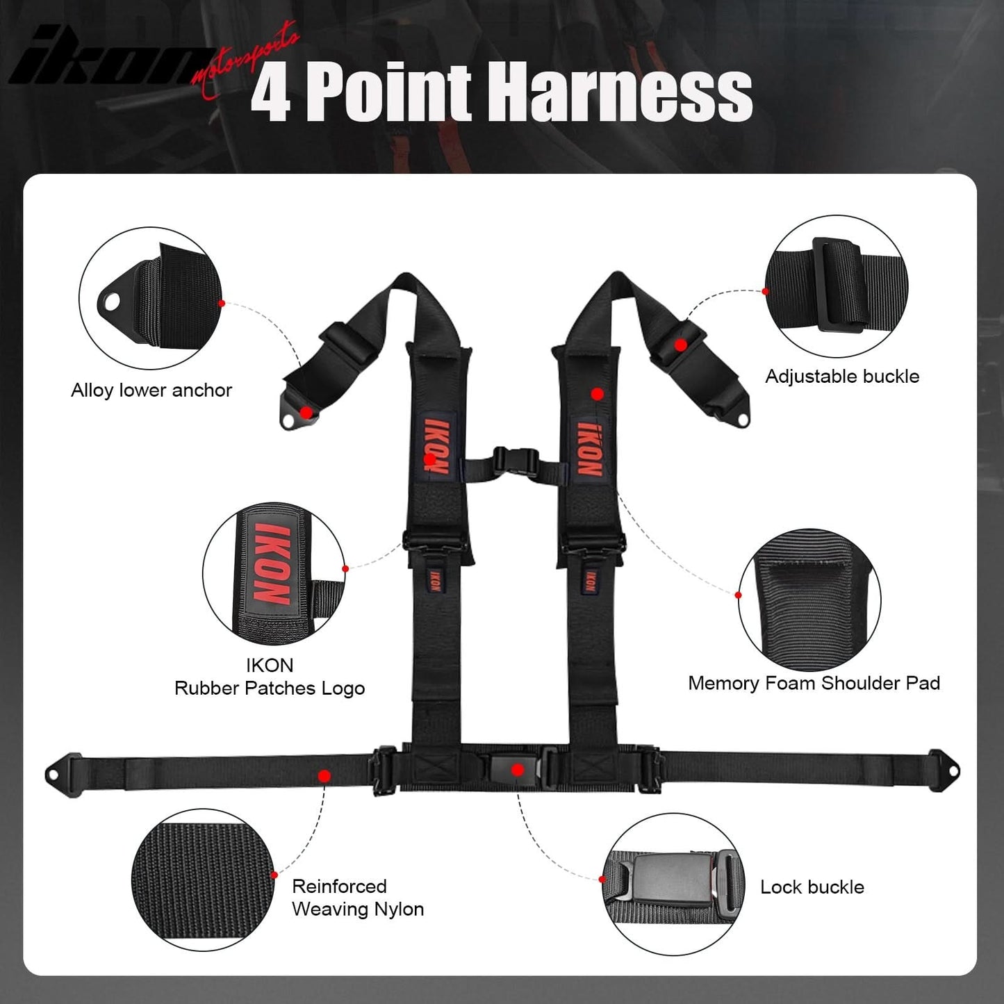 Universal Racing Seat Belt Harness 3" 4 Point Strap Buckle Nylon Black