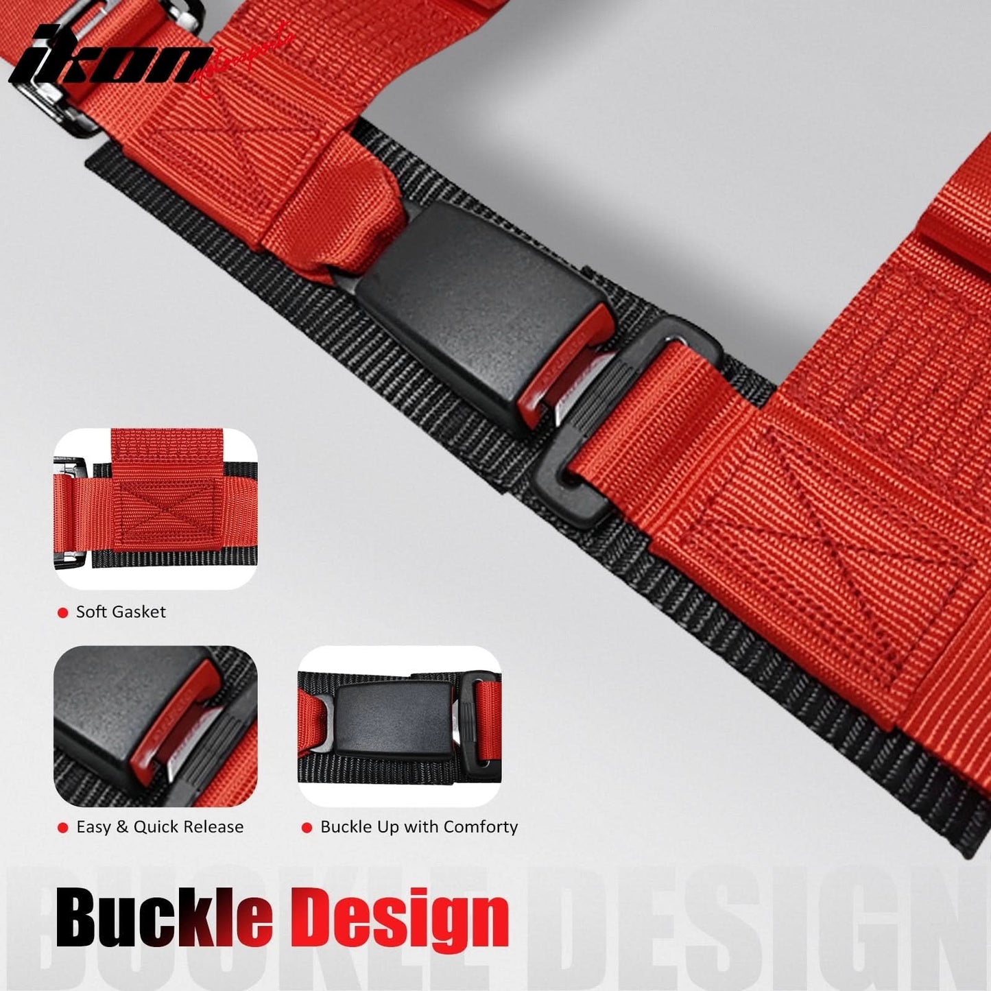 Universal Racing Seat Belt Harness 3" 4 Point Strap Buckle Nylon Red
