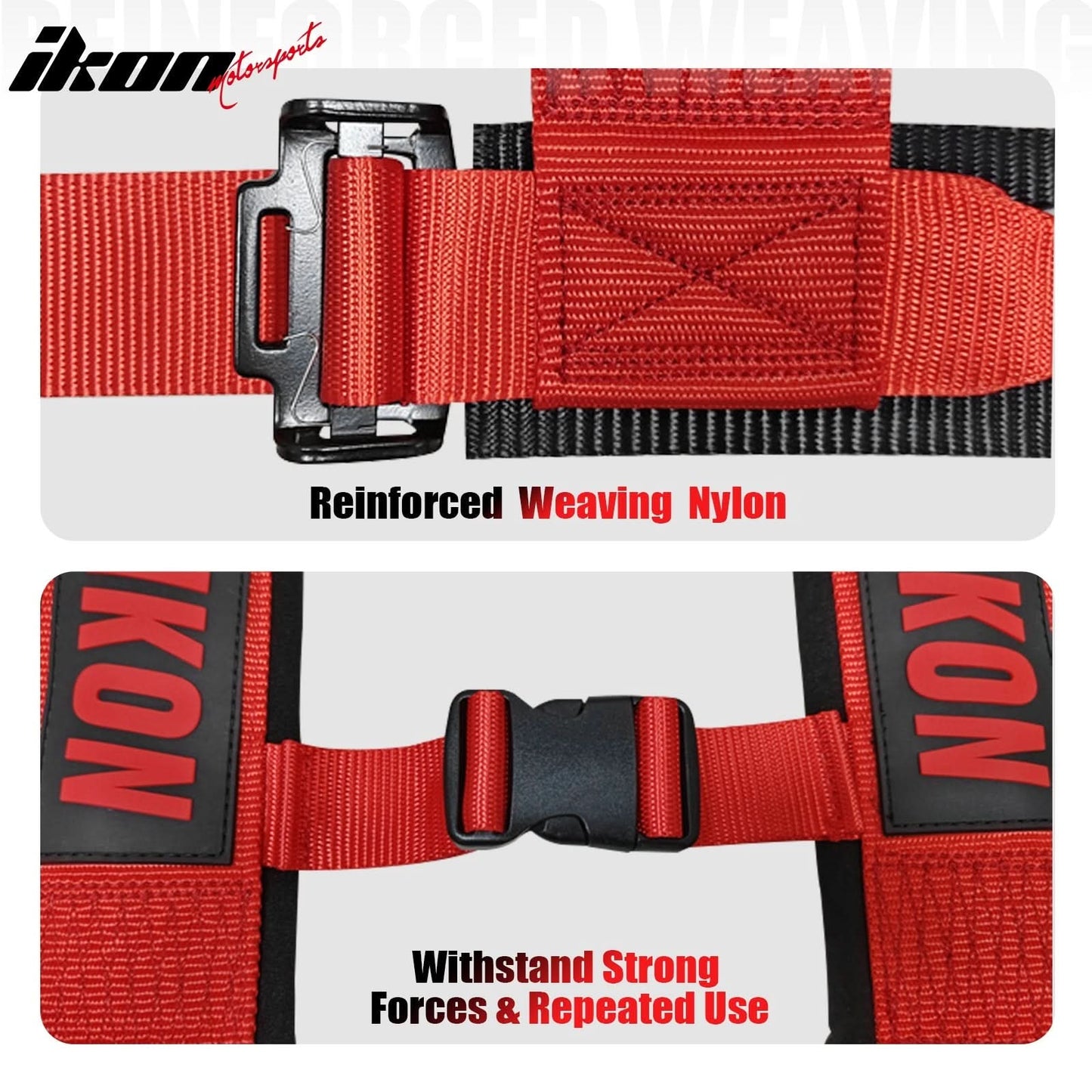 Universal Adjustable Racing Bucket Seats W/4 Point 3" Belt Harness Red
