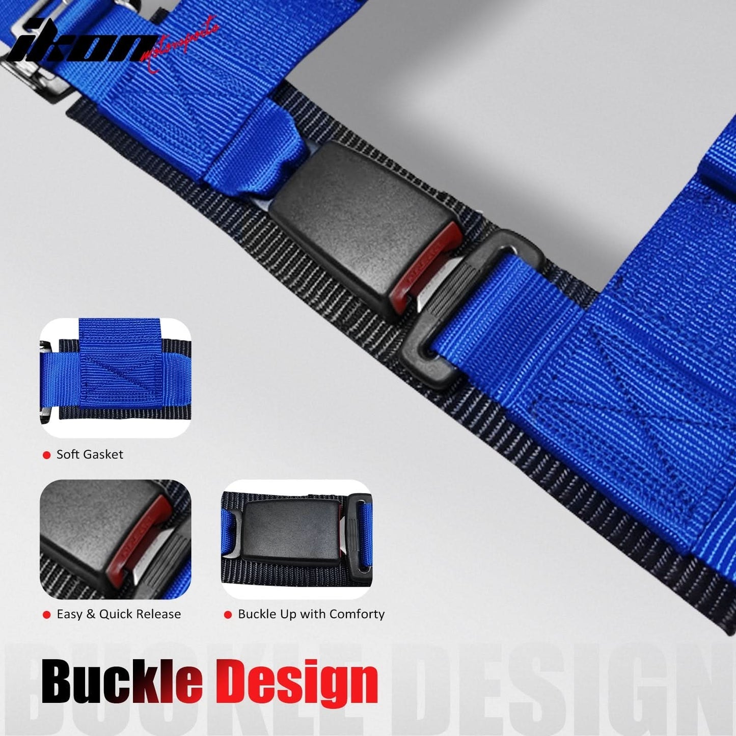 Universal Racing Seat Belt Harness 3" 4 Point Strap Buckle Nylon Blue