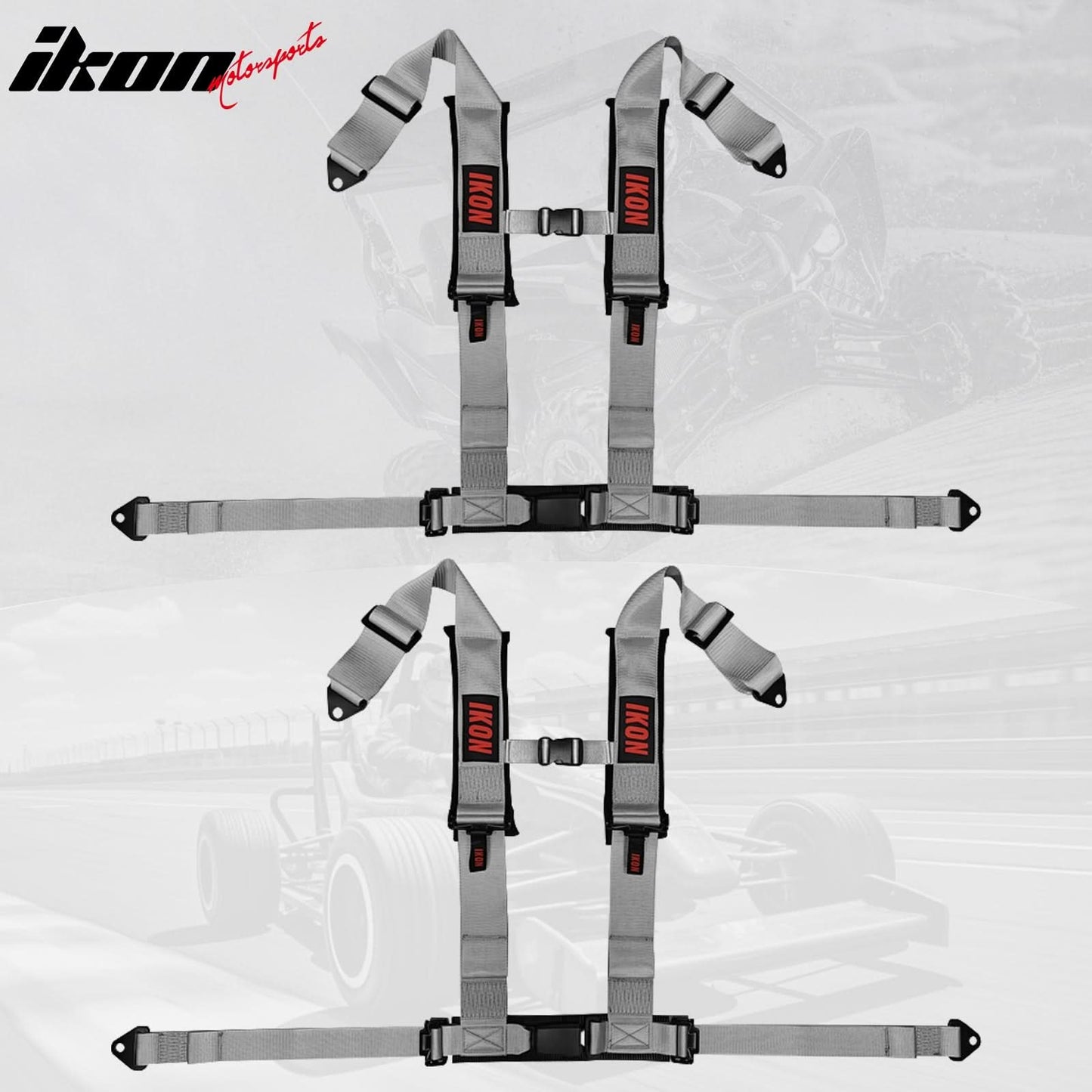 Universal Racing Seat Belt Harness 3" 4 Point Strap Buckle Nylon Grey