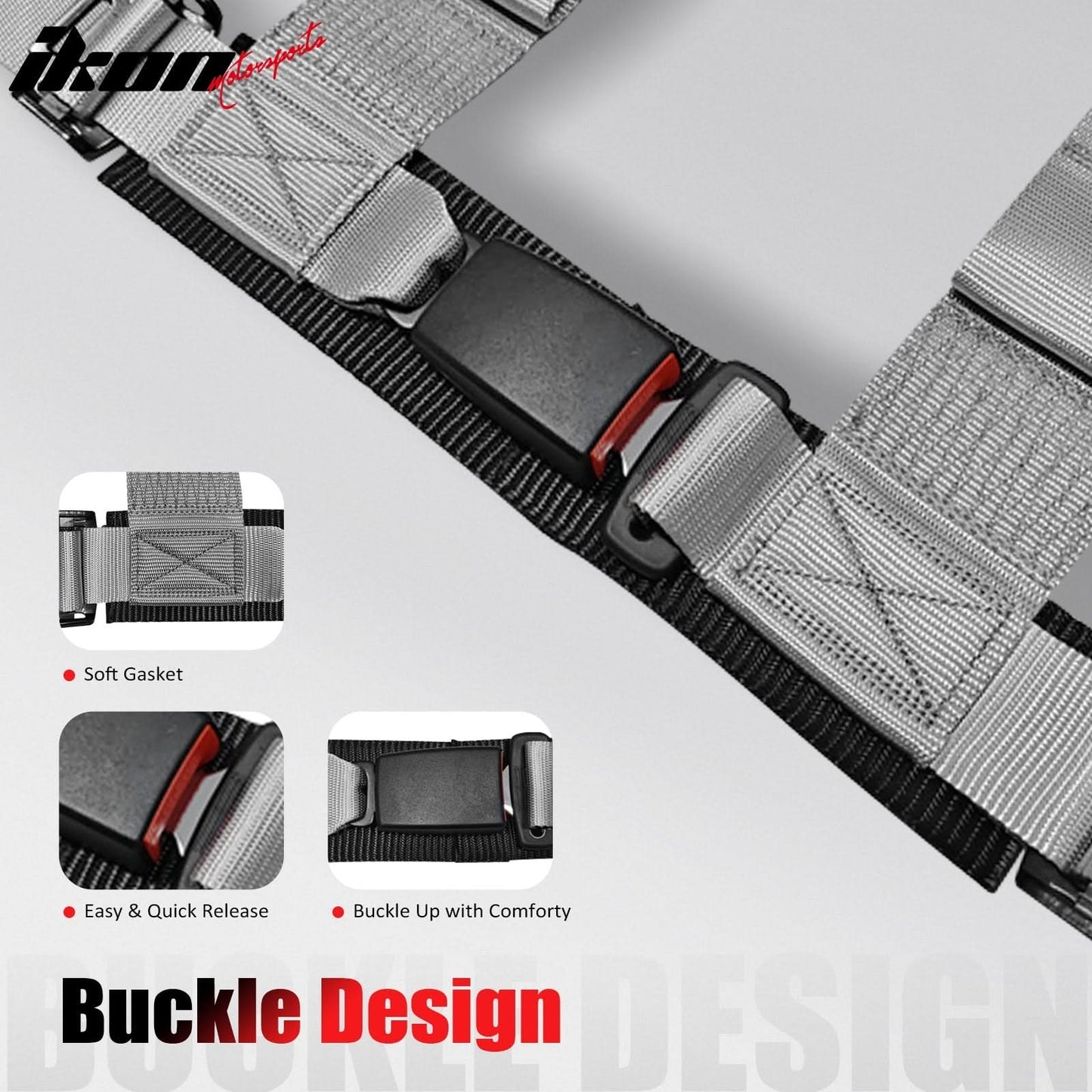 Universal Racing Bucket Seats W/ Slider 4 Point 3" Belt Harness Gray