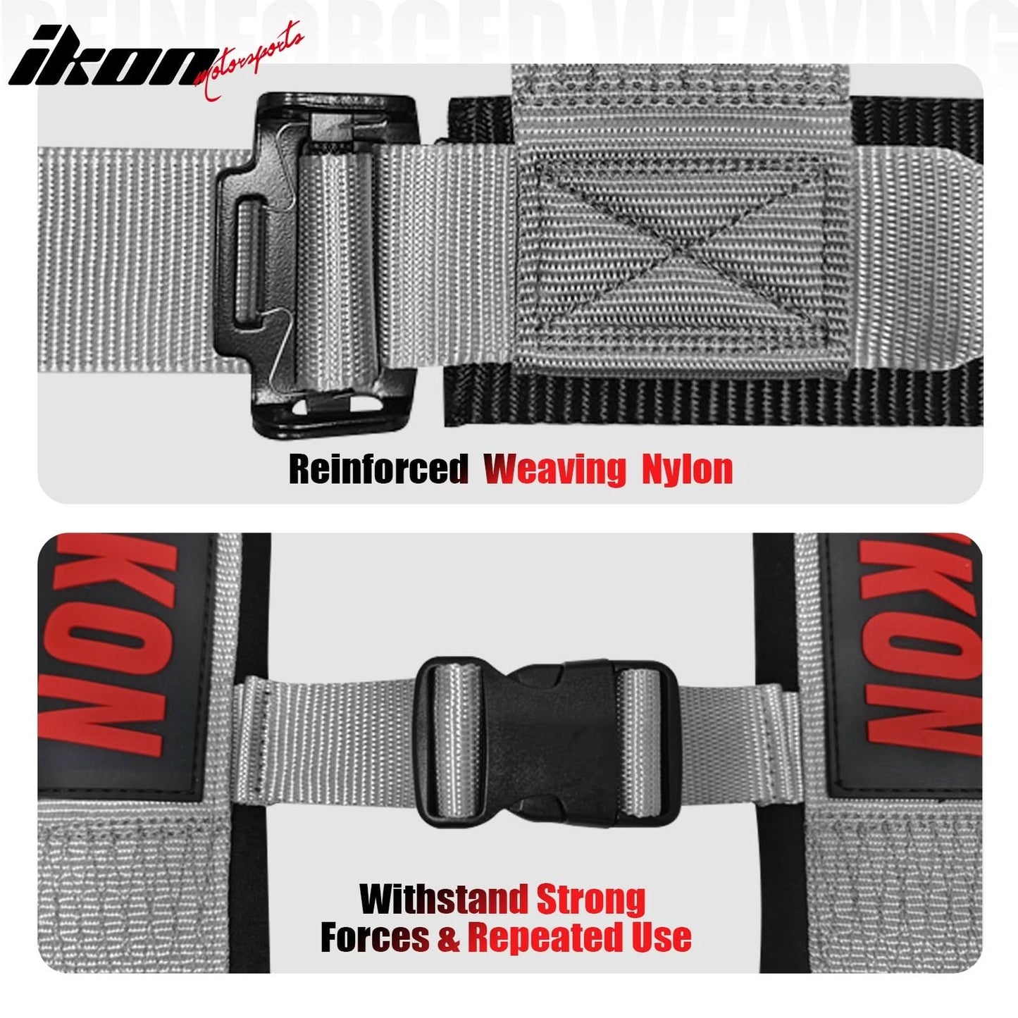 Universal 3" Wide 4 Point Buckle Racing Seat Belt Harness Nylon Grey