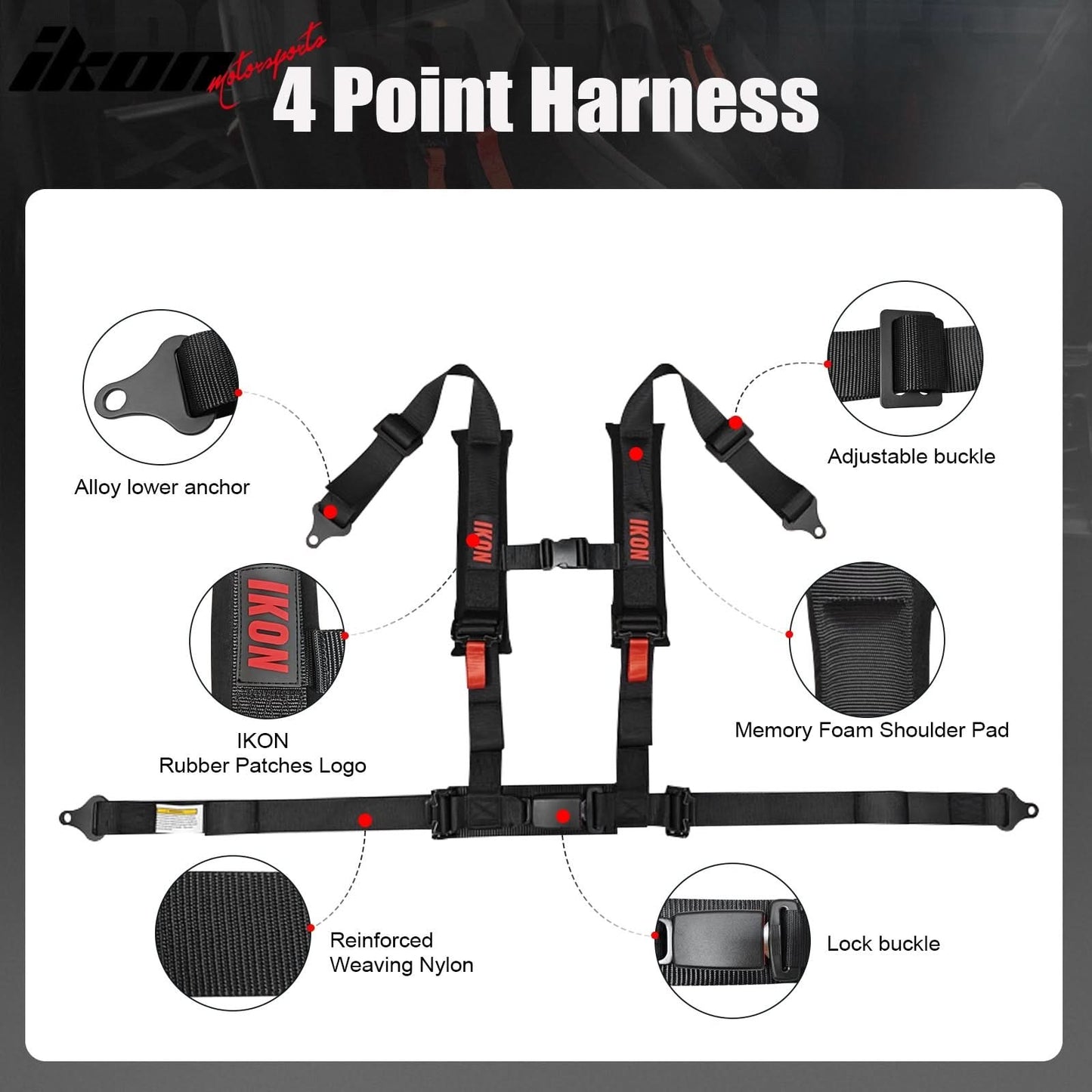 Universal Racing Bucket Seats W/ 4 Point 2" Belt Harness Black
