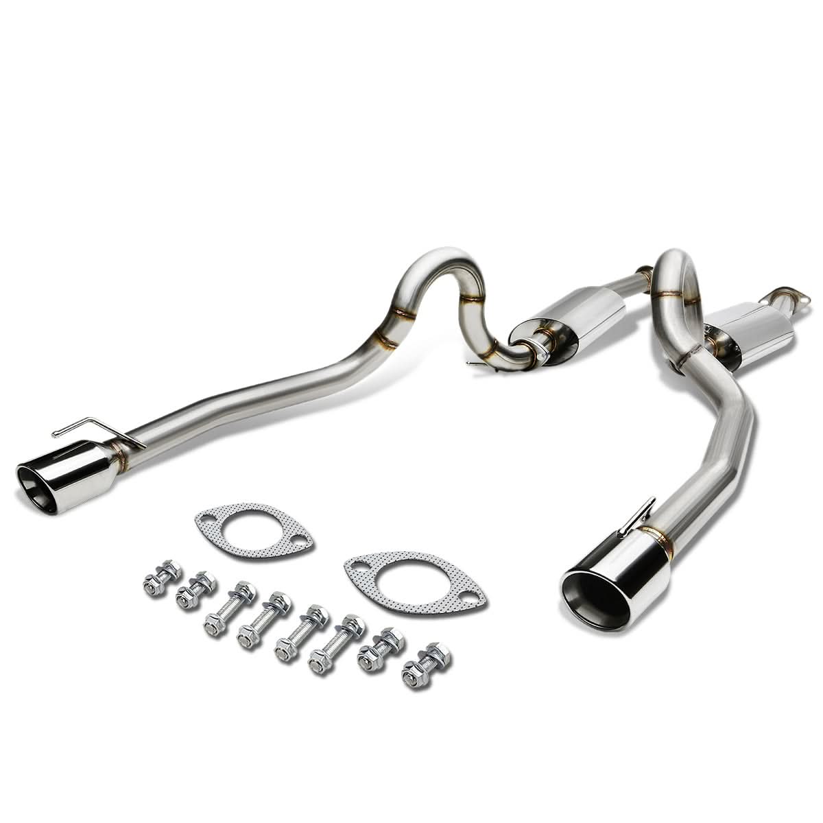 1996-2004 Ford Mustang V8 Dual Rolled Tip Catback Exhaust - Stainless Steel