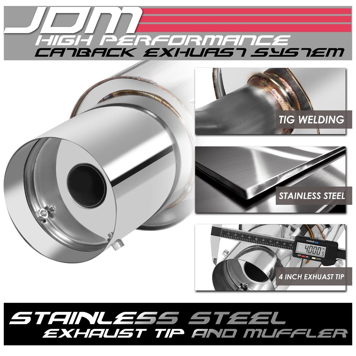 1999-2003 Mitsubishi Galant Single Tip Catback Exhaust Stainless Steel