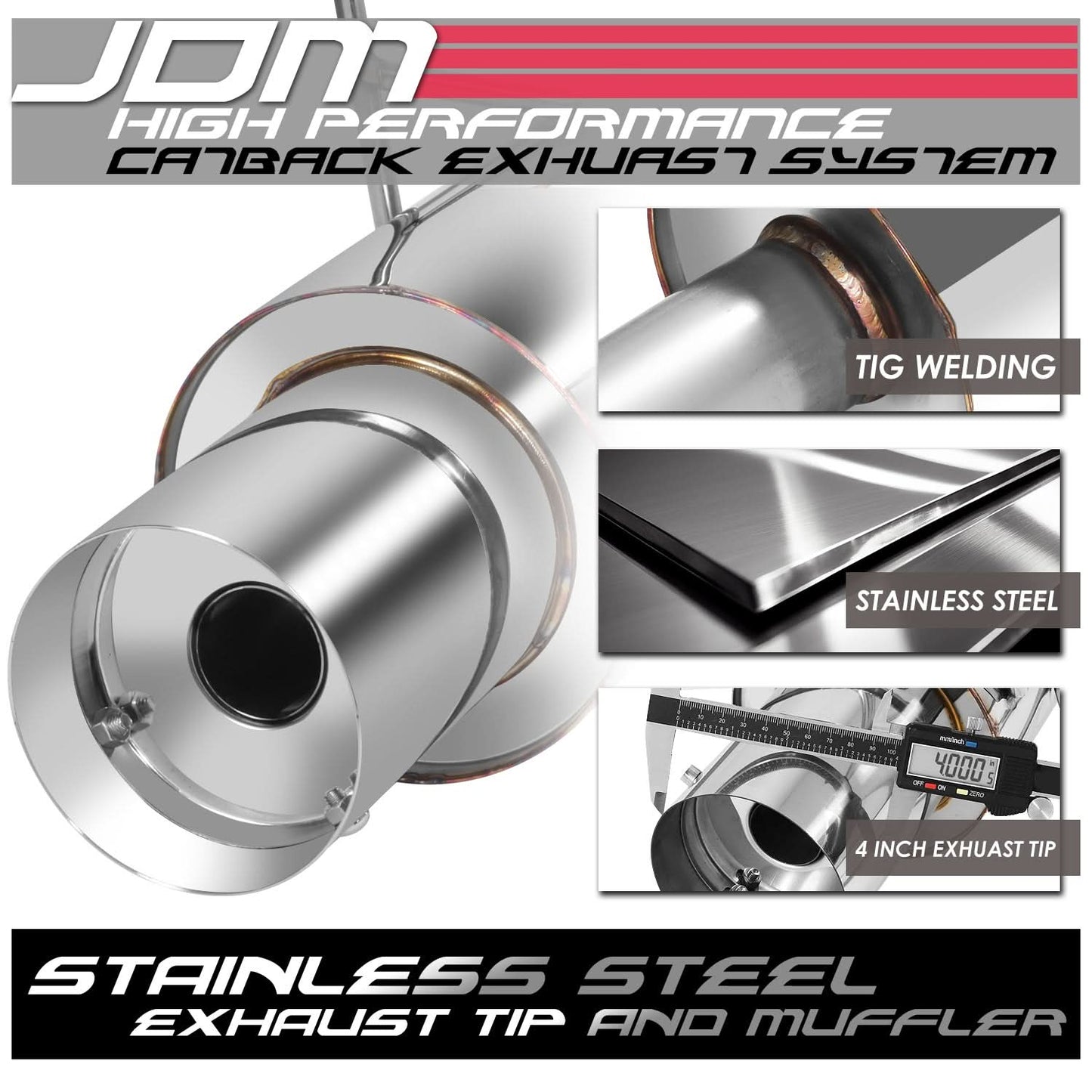 01-05 Honda Civic EX Catback Exhaust Single Tip Stainless Steel