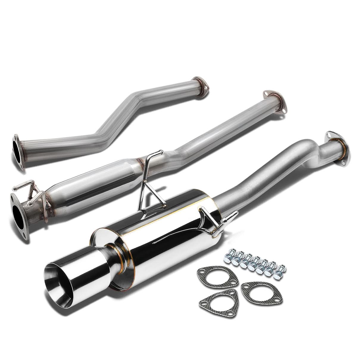 01-05 Honda Civic EX Single Rolled Tip Catback Exhaust - Stainless Steel