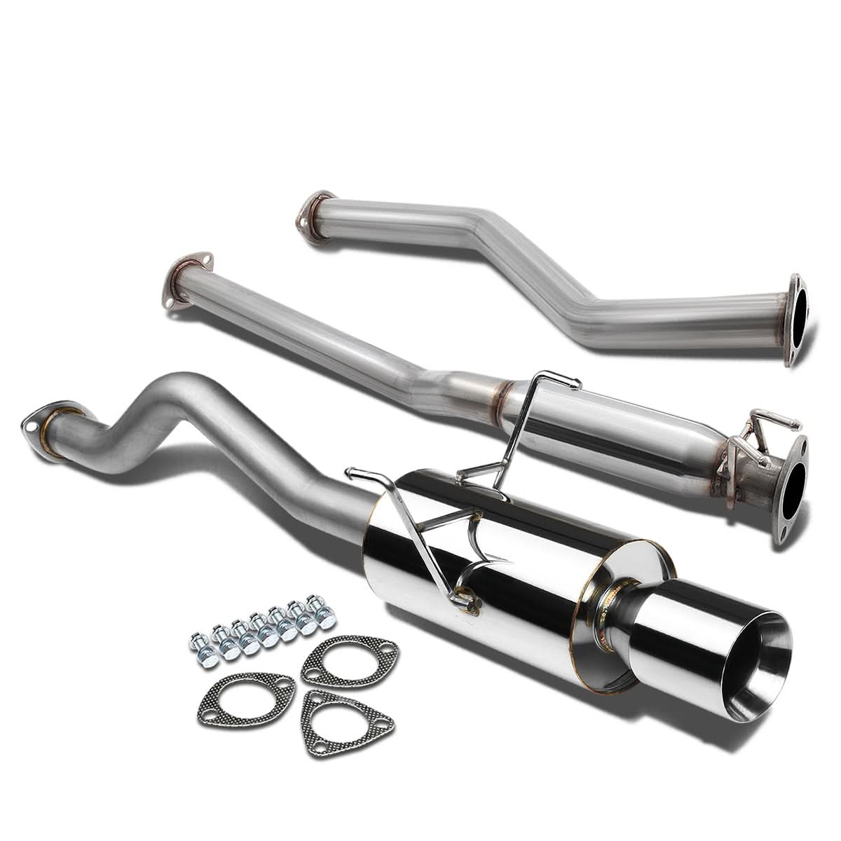 01-05 Honda Civic EX Single Rolled Tip Catback Exhaust - Stainless Steel