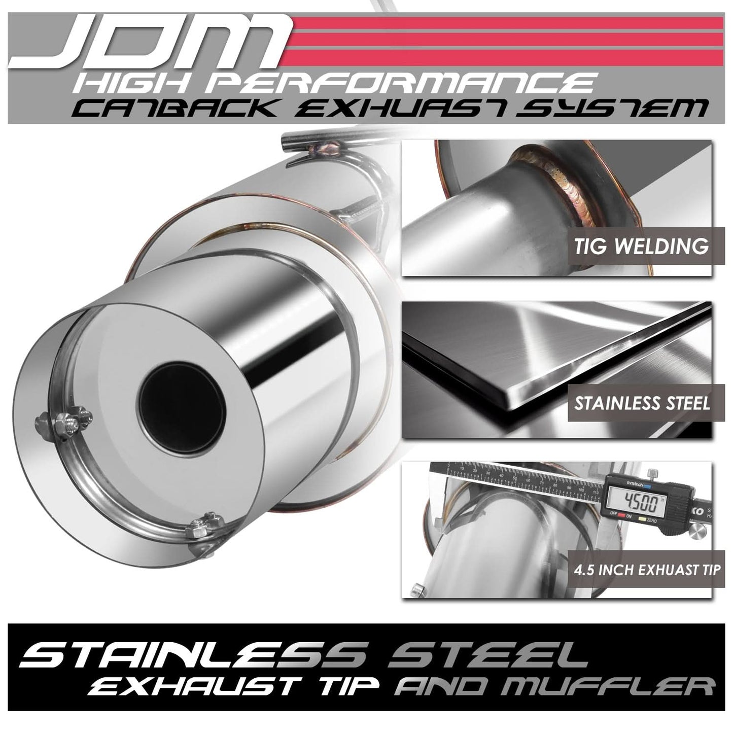 92-95 Honda Civic 3-Door Single Tip Catback Exhaust - Stainless Steel