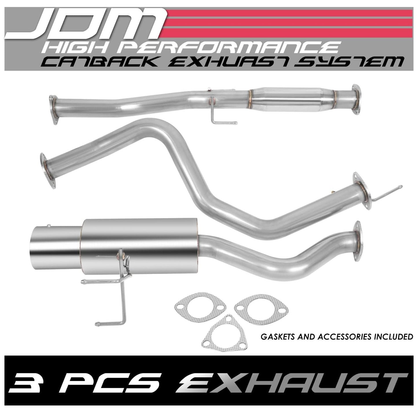 92-95 Honda Civic 3-Door Single Tip Catback Exhaust - Stainless Steel