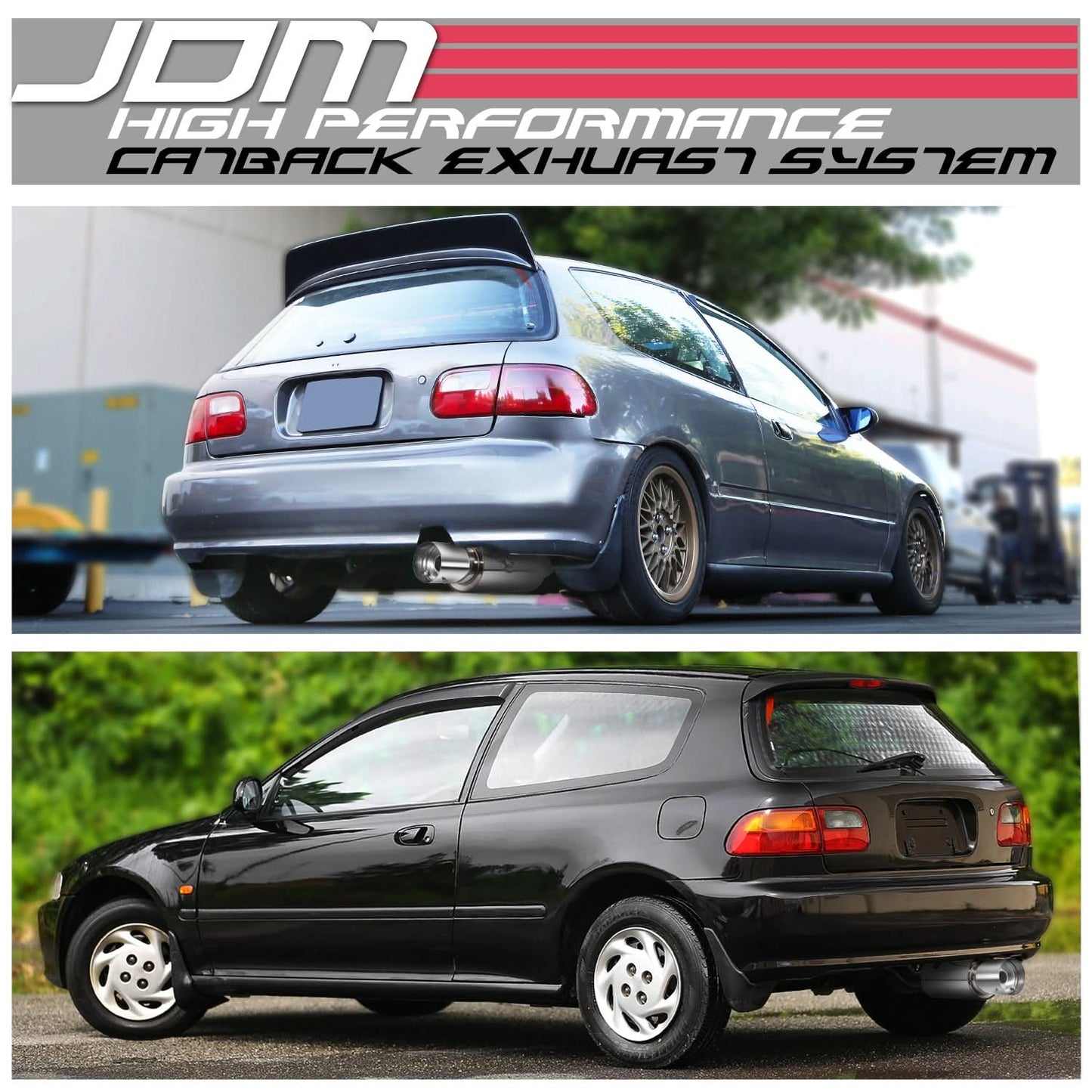 92-95 Honda Civic 3-Door Single Tip Catback Exhaust - Stainless Steel