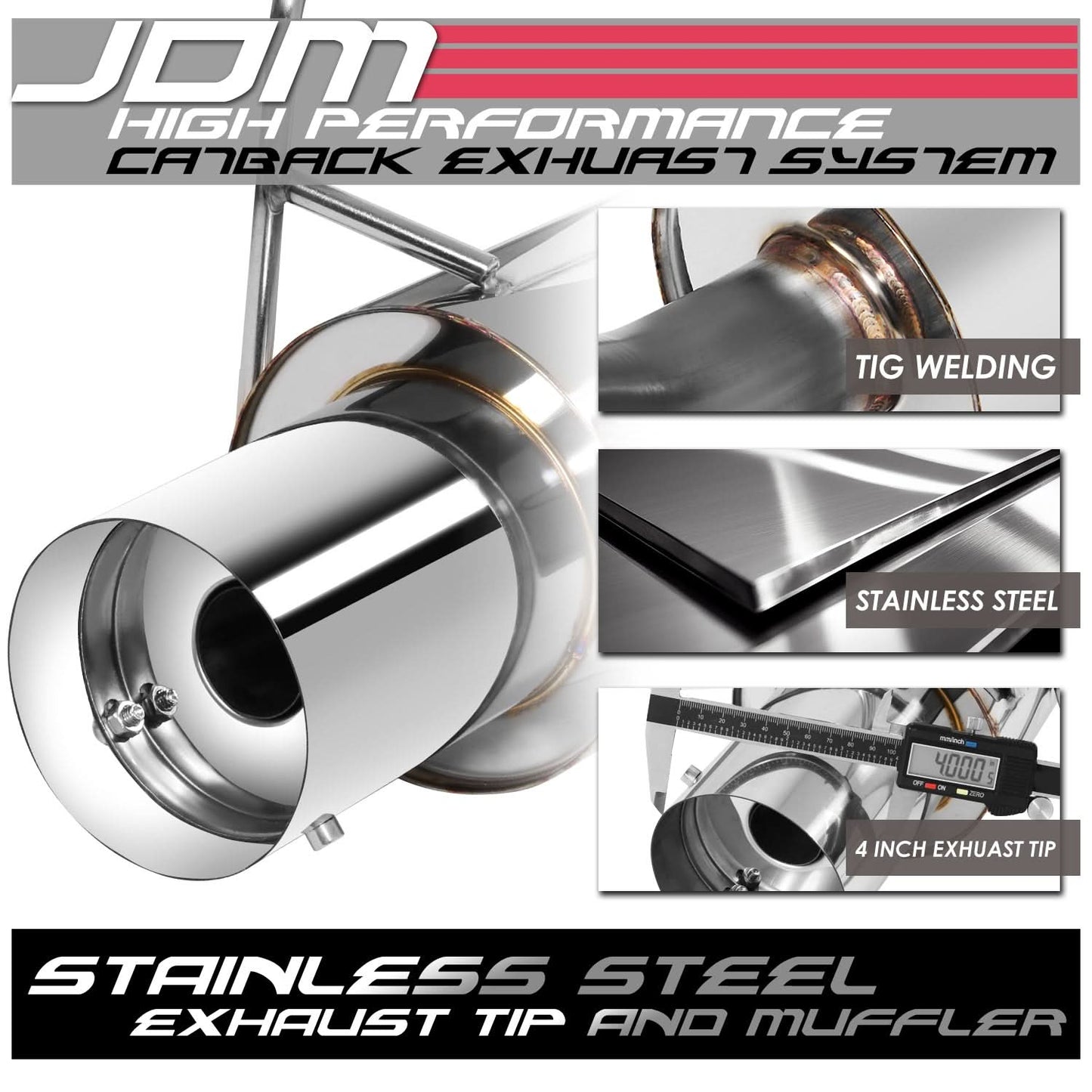 93-97 Honda Del Sol Single Tip Catback Exhaust Stainless Steel