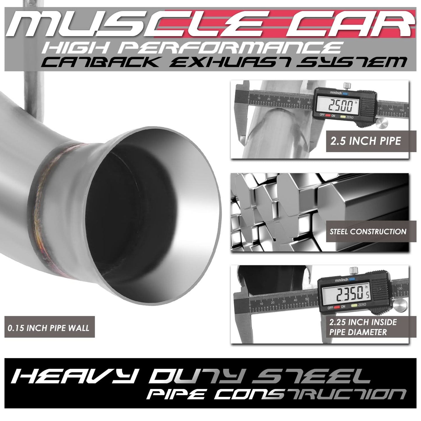 2011-2014 Ford Mustang 5.0L Axleback Exhaust Dual Rolled Tip Stainless Steel