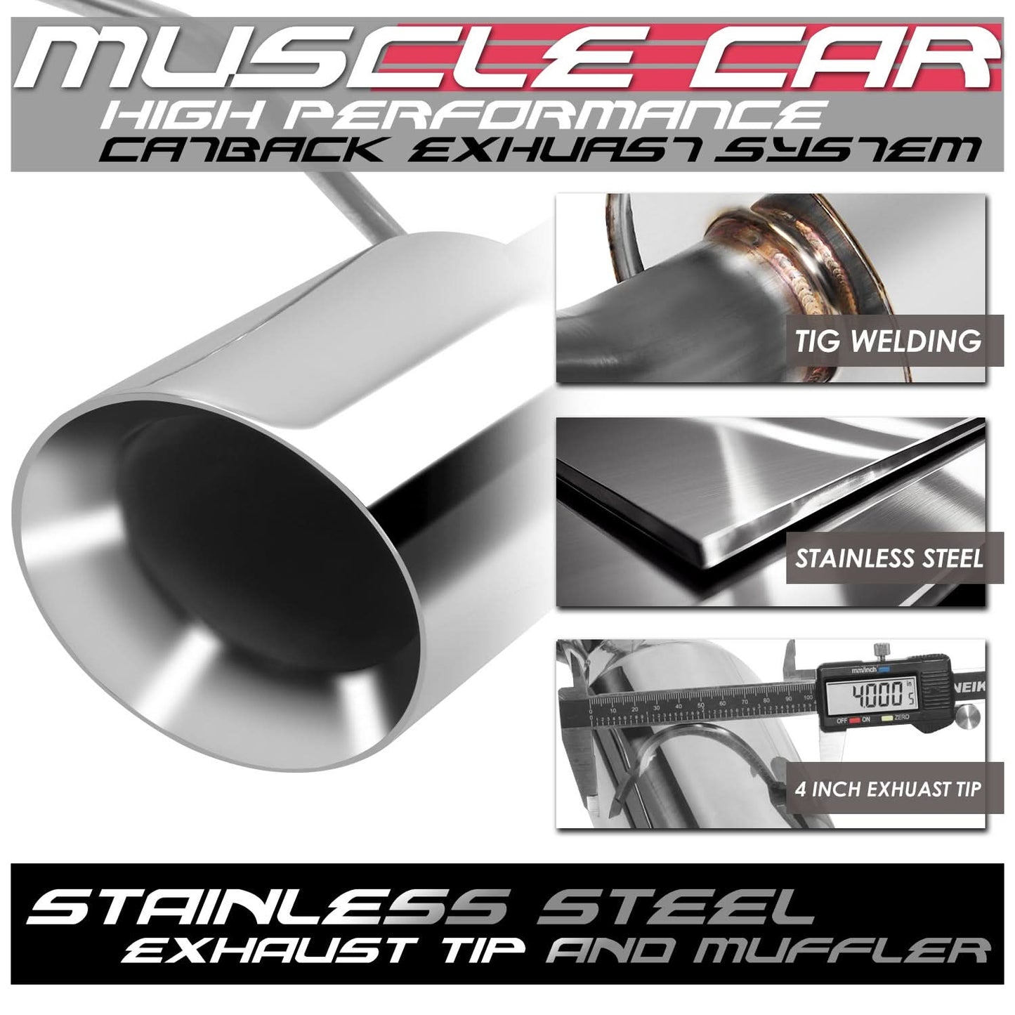 2011-2014 Ford Mustang 5.0L Axleback Exhaust Dual Rolled Tip Stainless Steel