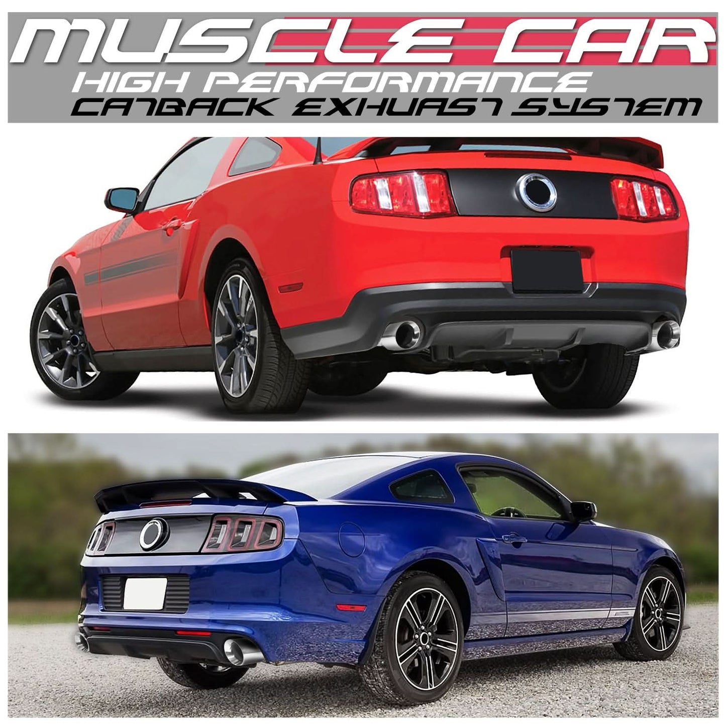 2011-2014 Ford Mustang 5.0L Axleback Exhaust Dual Rolled Tip Stainless Steel