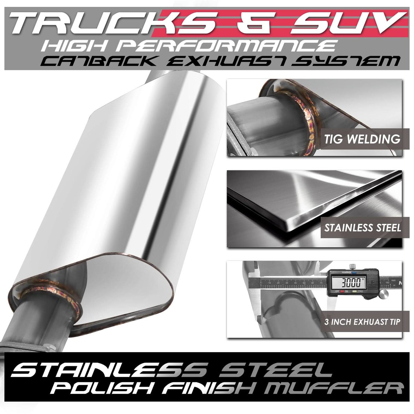 96-99 Chevrolet Tahoe Yukon 5.7L Catback Exhaust System Stainless Steel