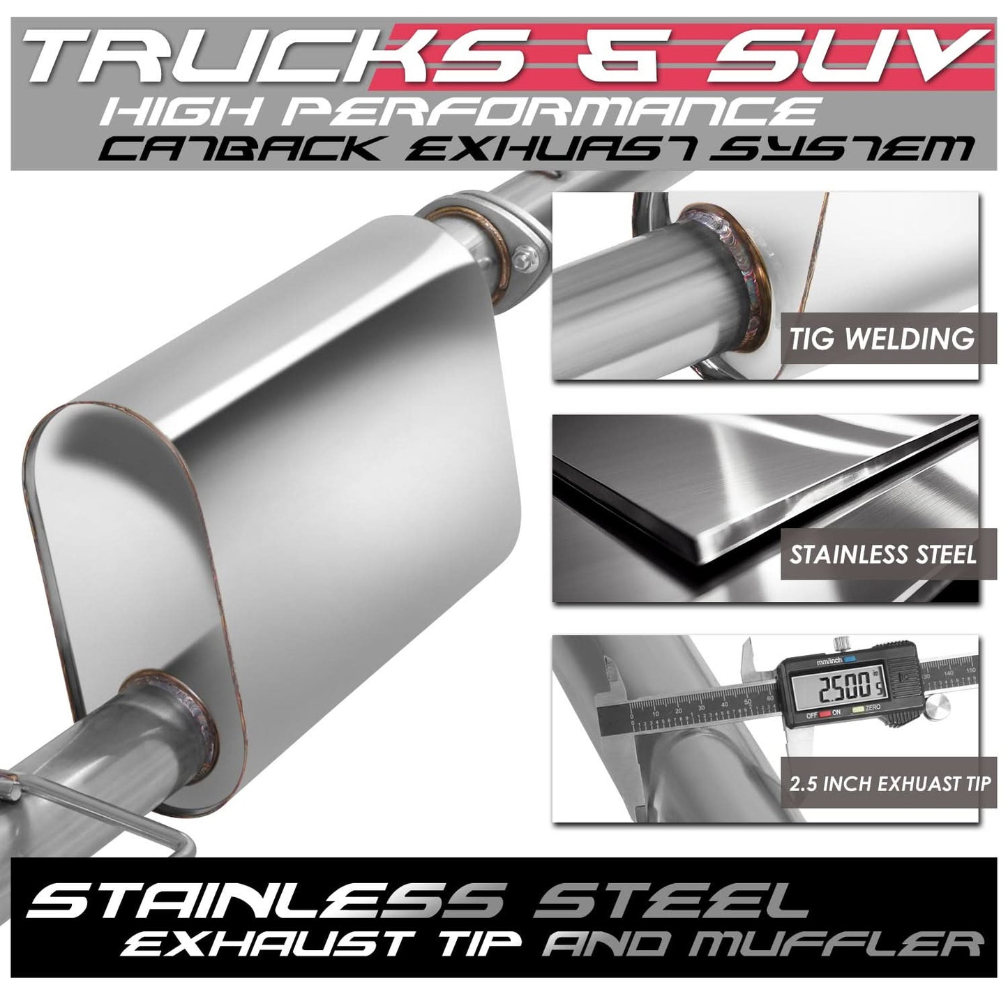 2013-2015 Toyota Tacoma Catback Exhaust Single Tip Stainless Steel