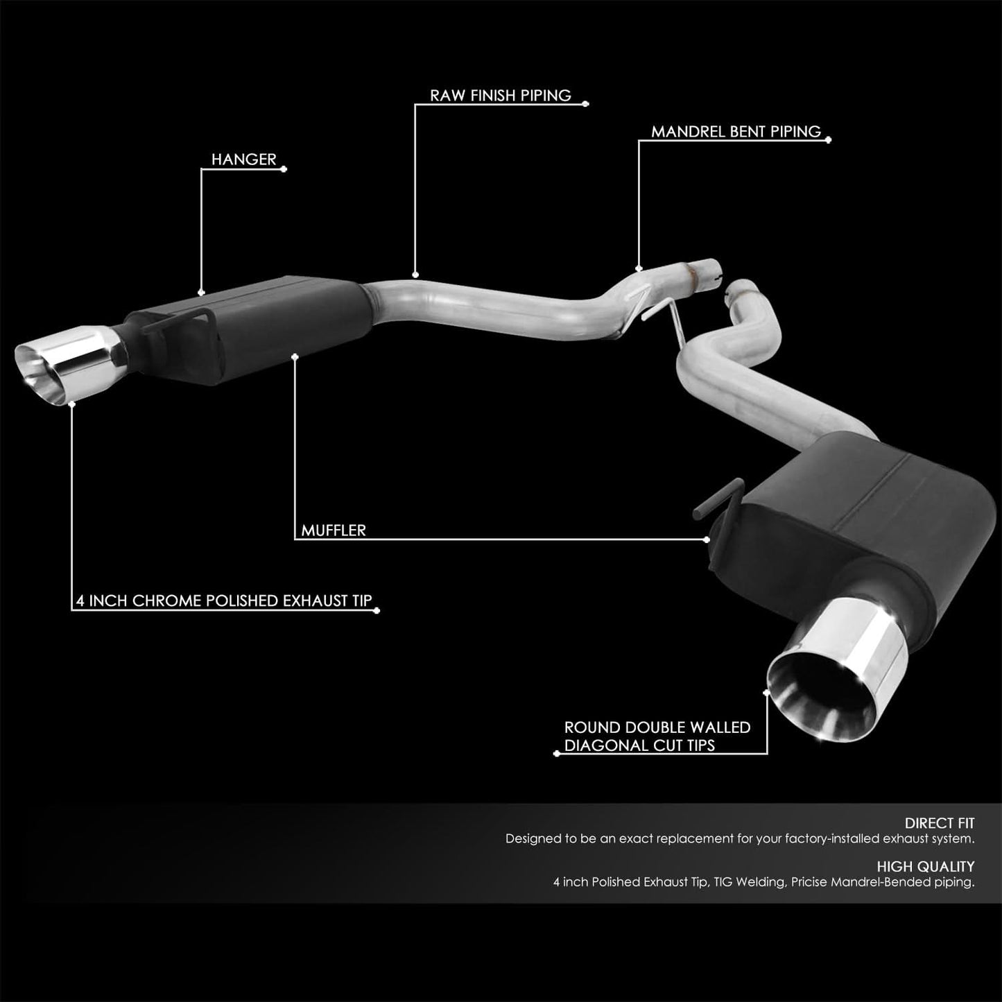 2015-2017 Ford Mustang GT 5.0L Catback Exhaust System - Stainless Steel