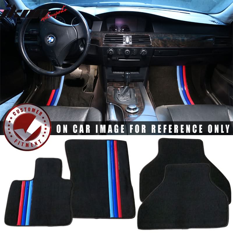 Car Floor Mat for 2007-2012 BMW E70 X5 Black M Color Stripe 4PC Nylon