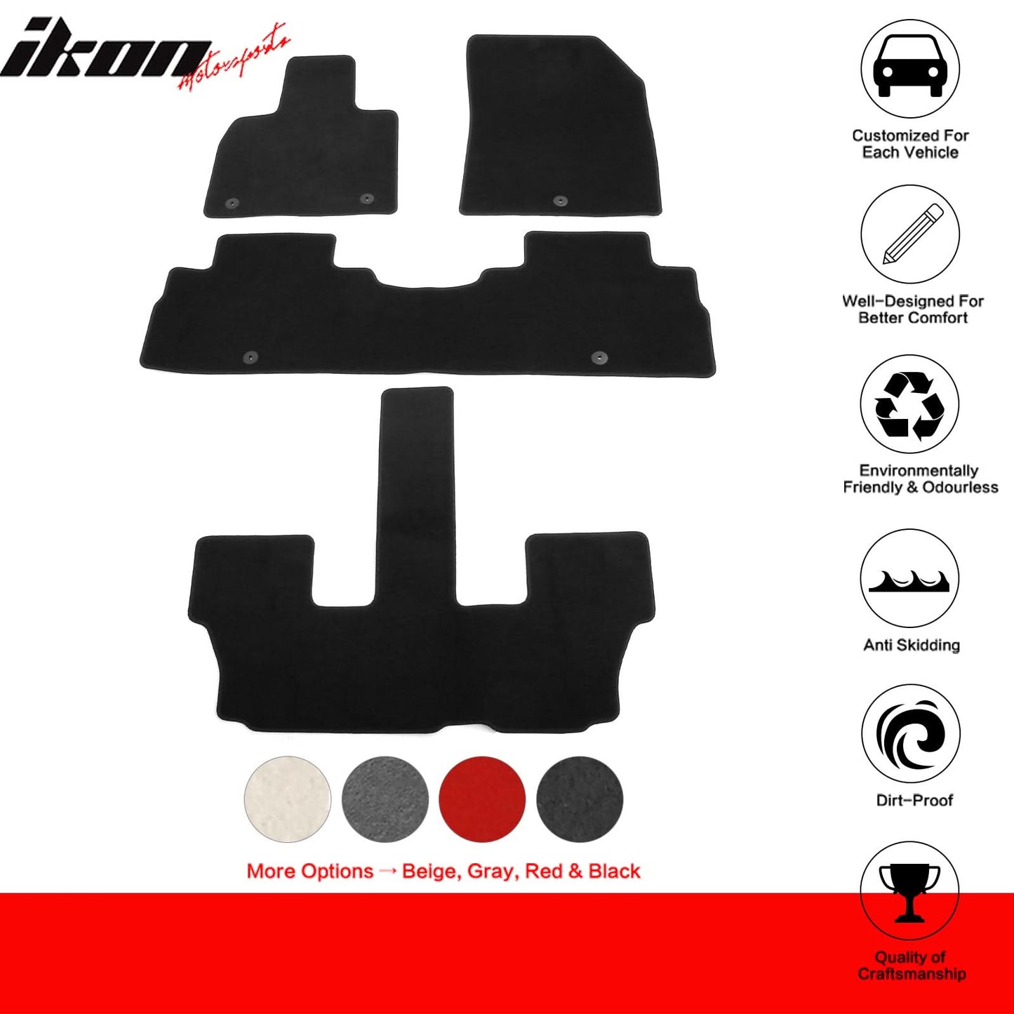 2020-2025 Hyundai Palisade 7/8-Seat Black Front Rear Floor Mats Nylon