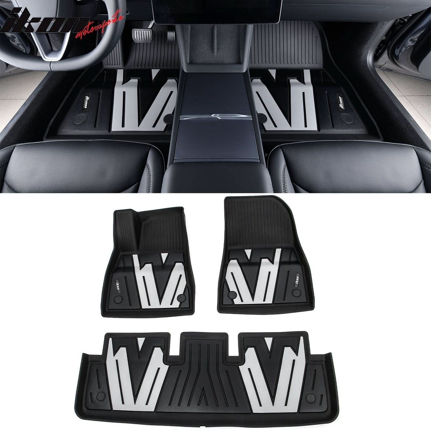 2024-2025 Tesla Model 3 3D Floor Mats Liner Black& Gray TPE Injection