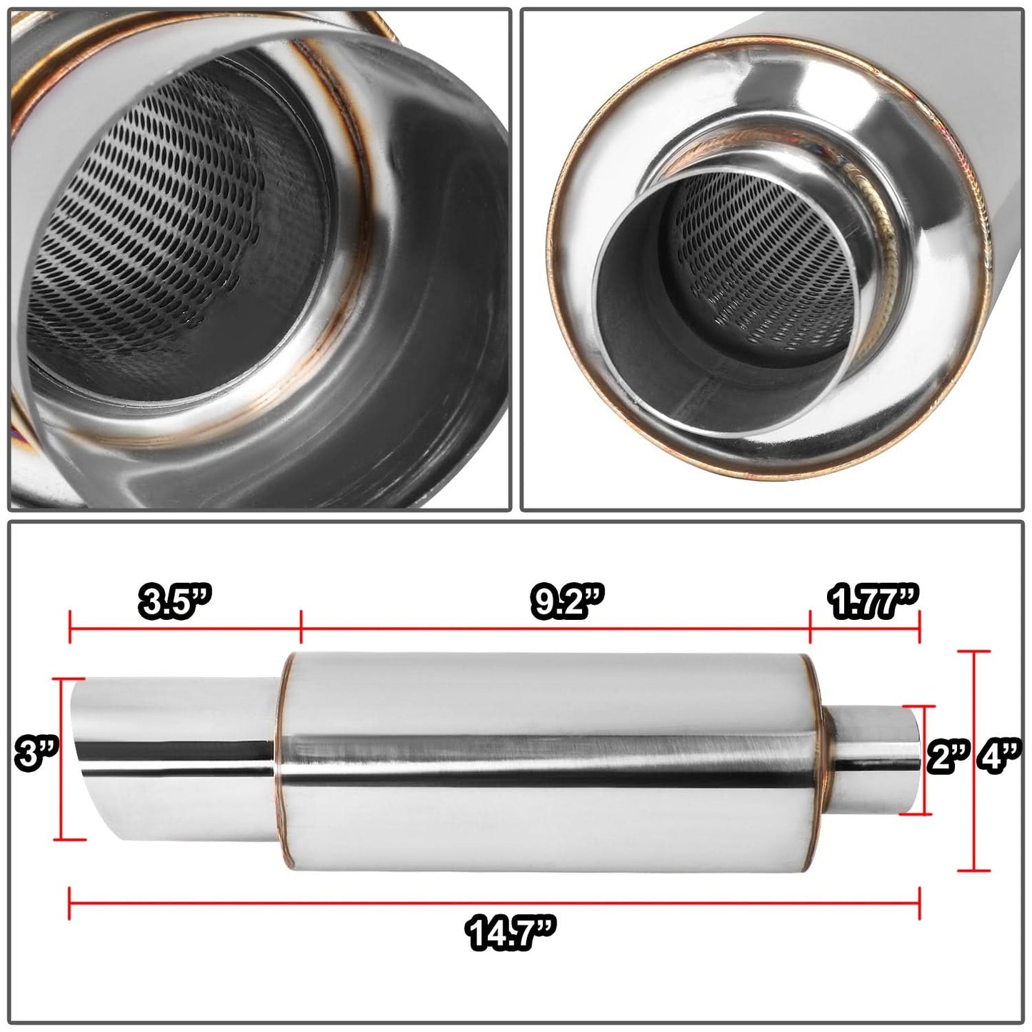 Universal 3.0" Tip Performance Exhaust Muffler 14.7" Length
