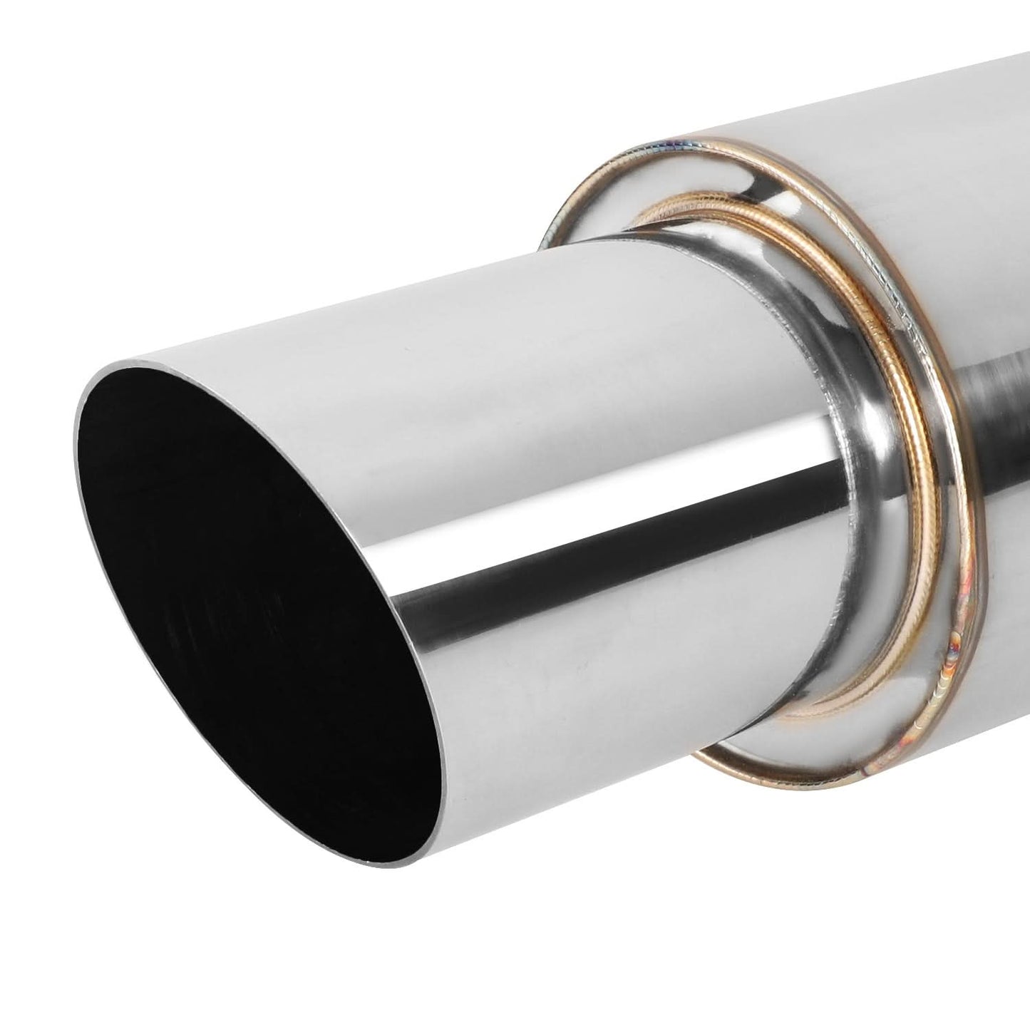 3.0" Tip 2.25" Inlet Straight Cut Polished Muffler 14.7" Total Length