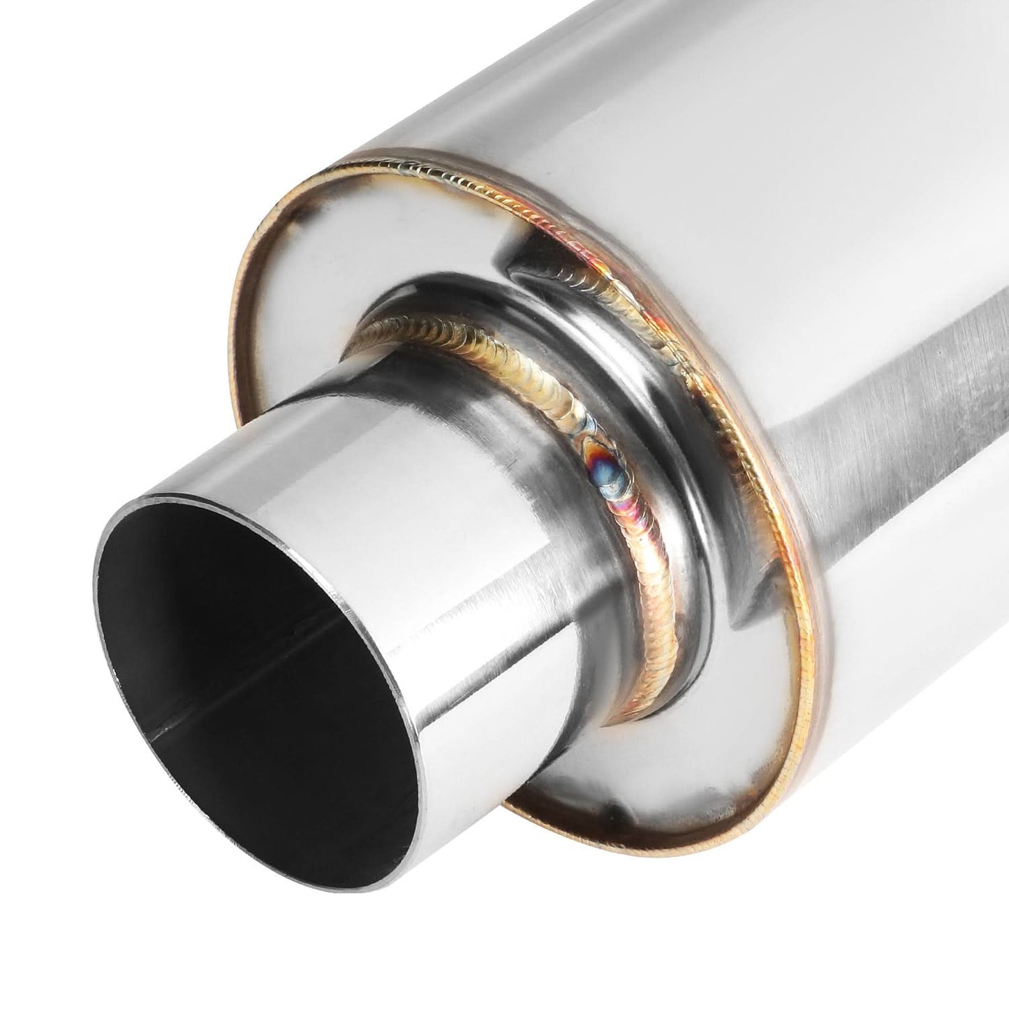 3.0" Tip 2.25" Inlet Straight Cut Polished Muffler 14.7" Total Length