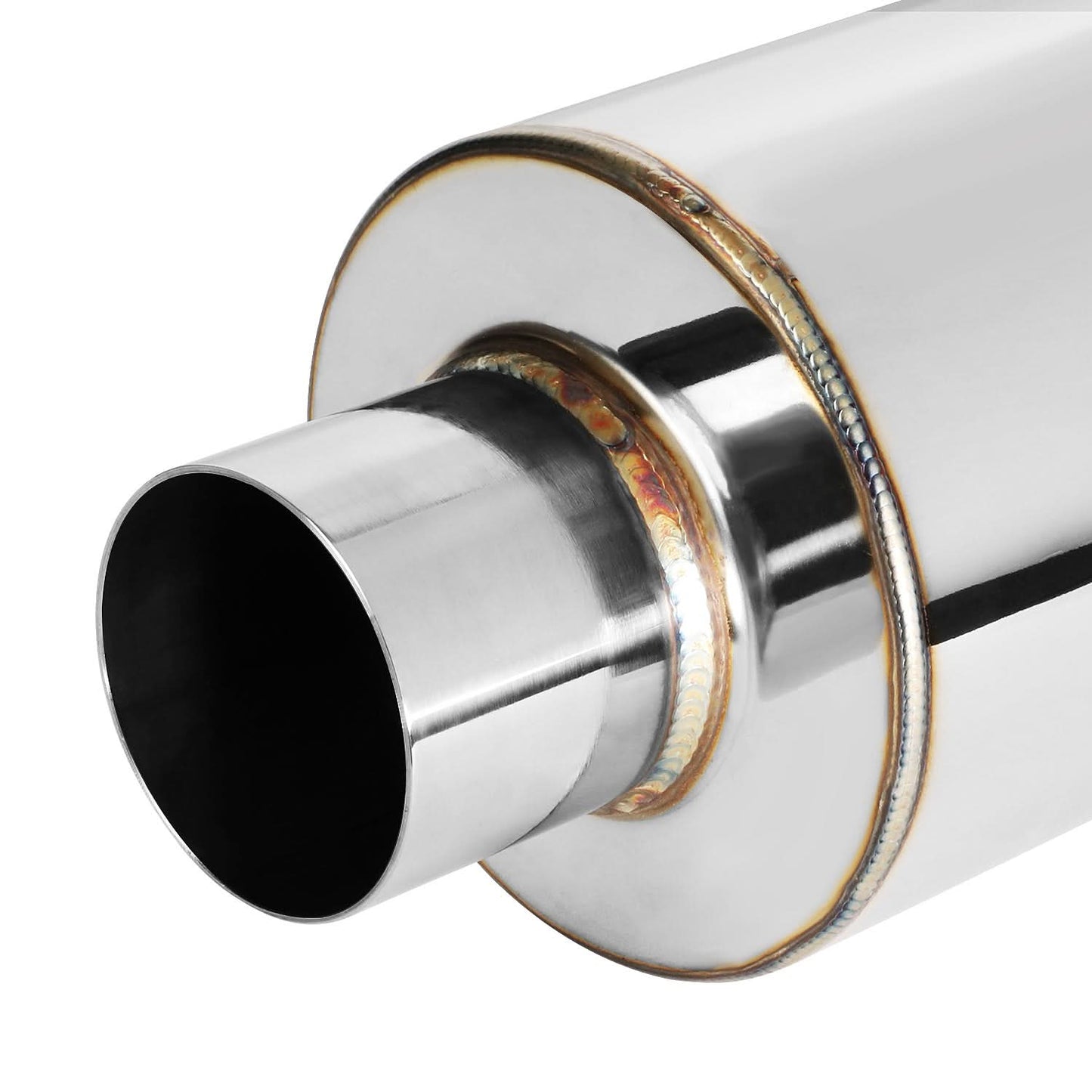 4.0" Tip Stainless Steel Muffler 2.5" Inlet 18.5" Overall Length
