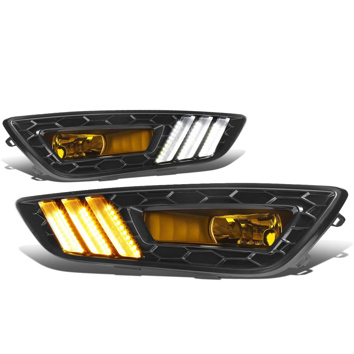 2015-2017 Ford Focus LED DRL Fog Lights w/ Bezel Black Yellow