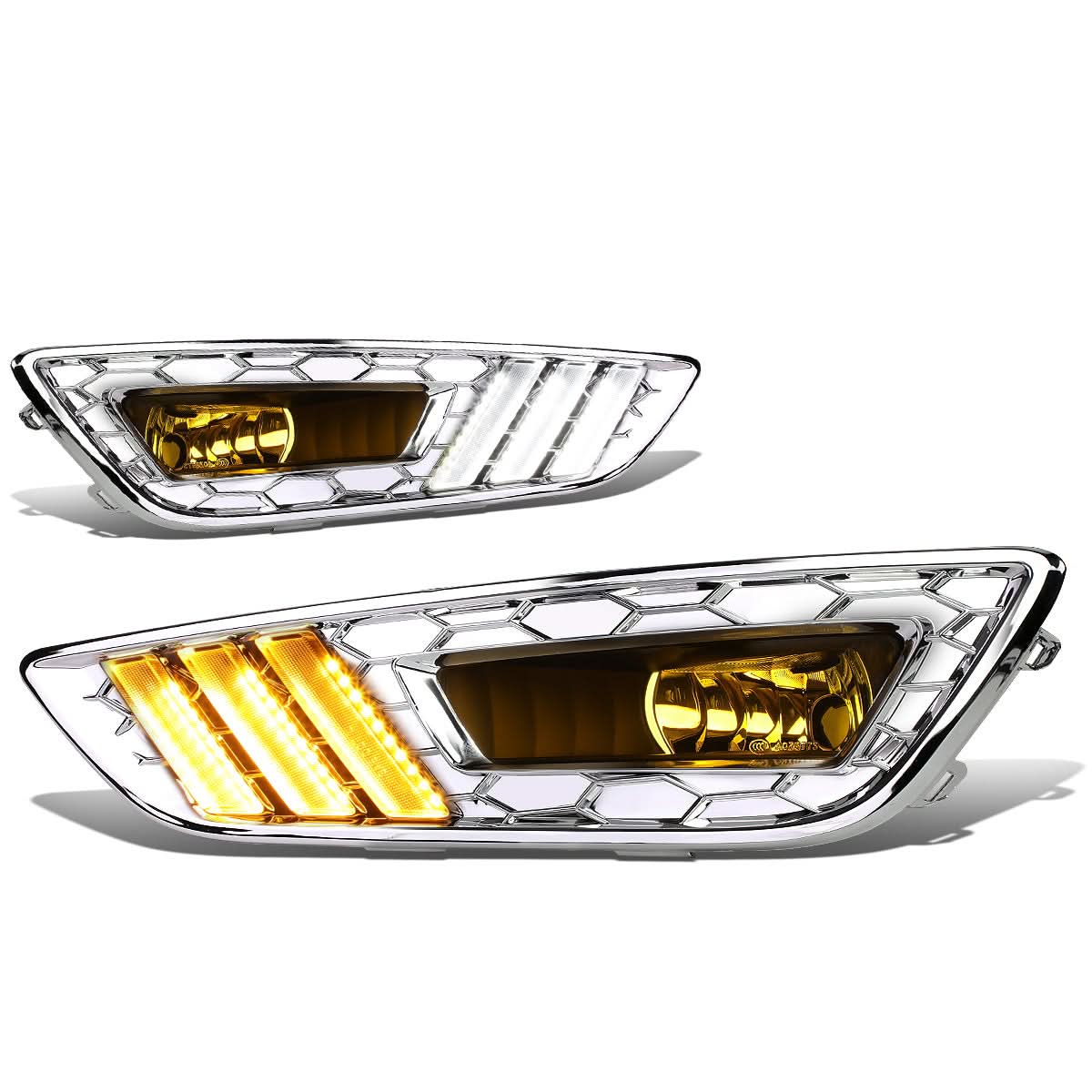 2015-2017 Ford Focus LED DRL Fog Lights with Bezel Chrome Yellow