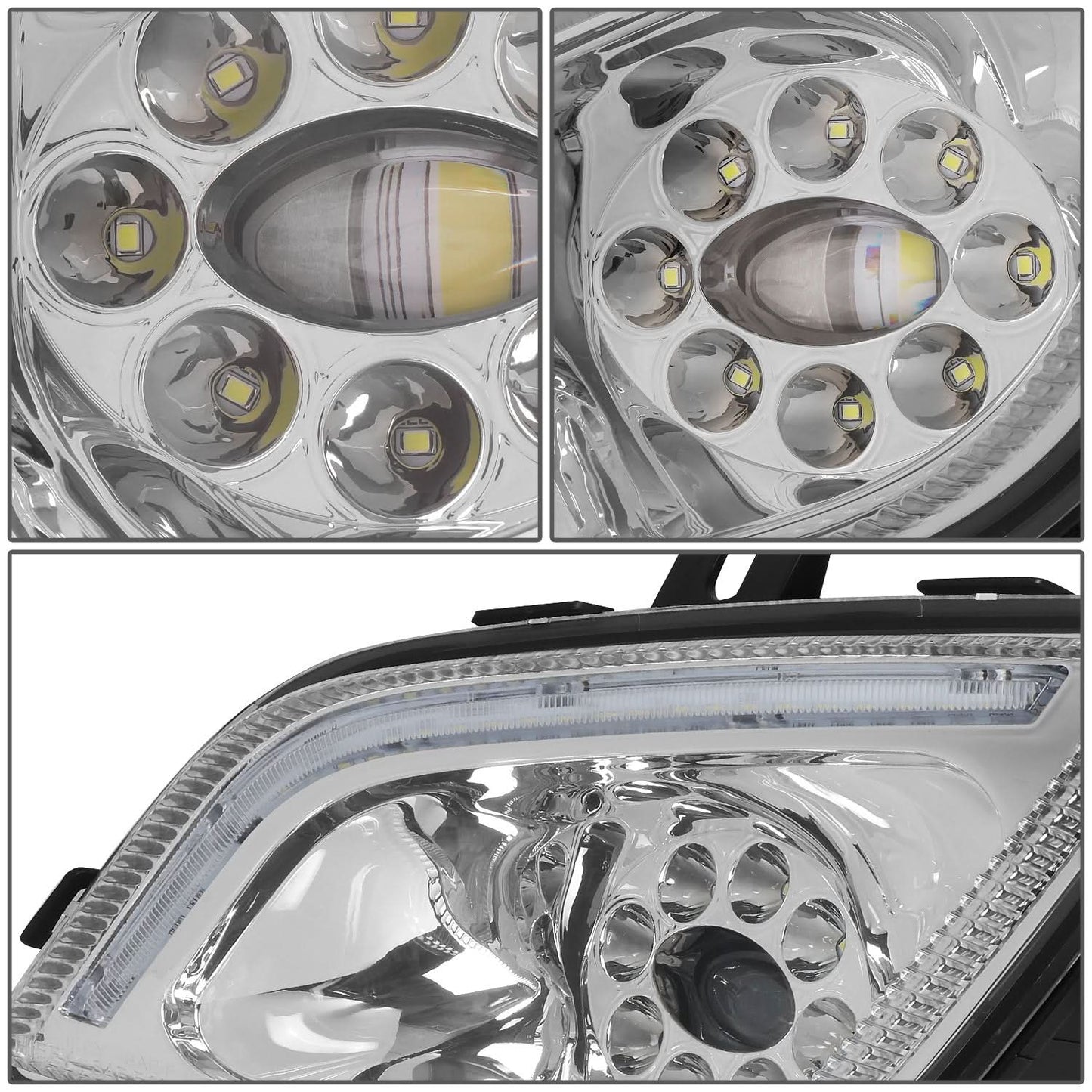 2018-2022 Freightliner Cascadia 3D Projector Full LED Fog Lights Chrome