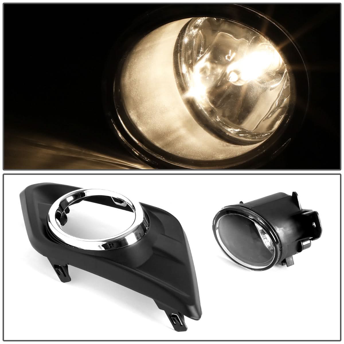 2014-2016 Nissan Rogue Fog Lights with Switch & Bezel - Chrome/Clear