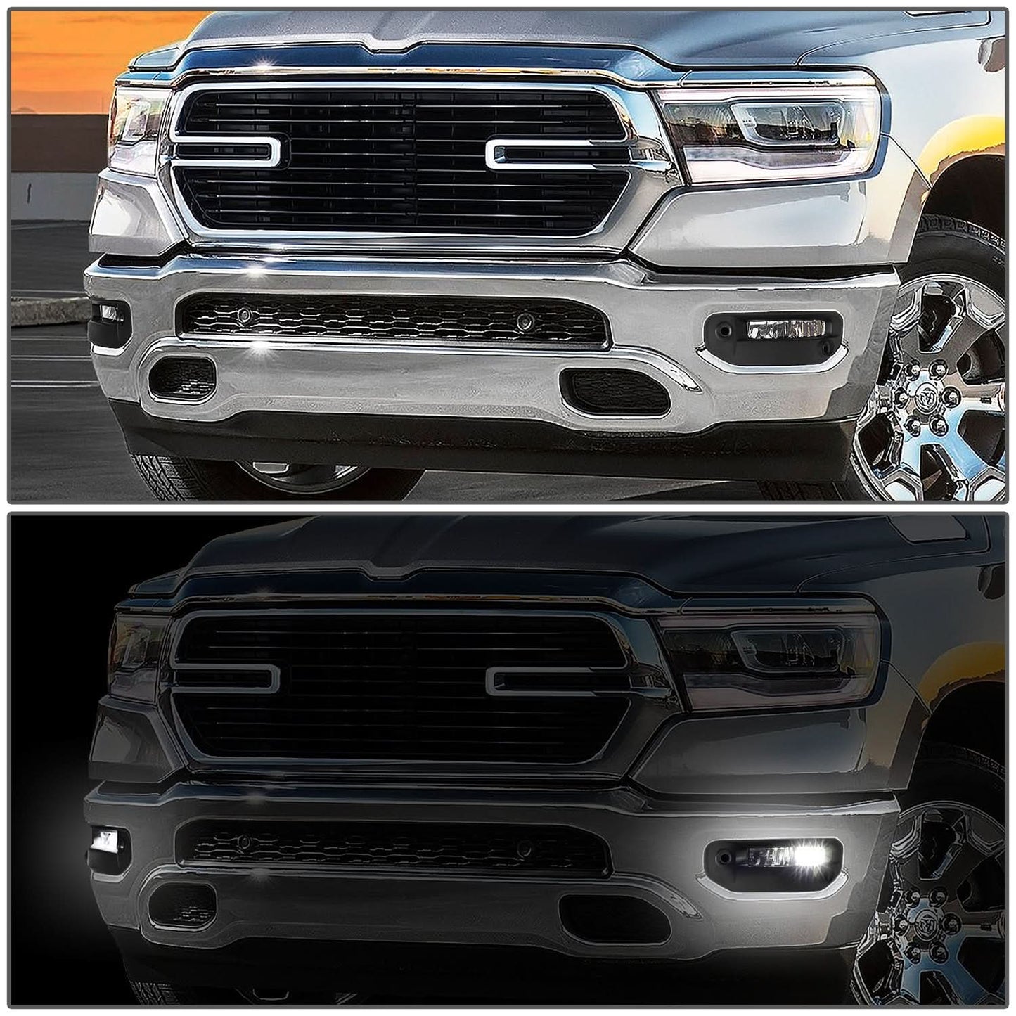 2019-2022 RAM 1500 LED Fog Lights Chrome/Clear w/ Parking Sensors