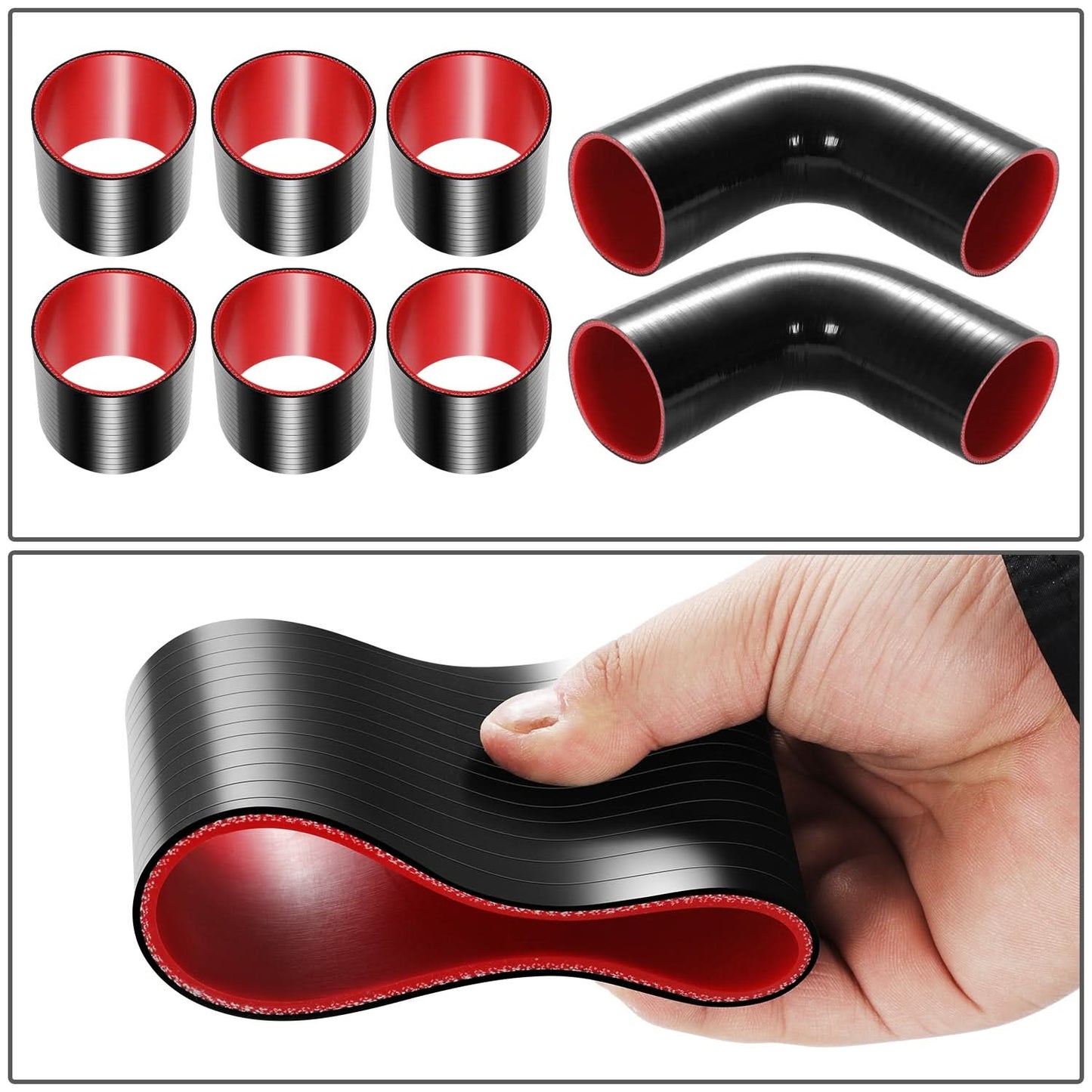 Universal Intercooler Piping Kit 8pc 2.50" Aluminum Steel Silicone