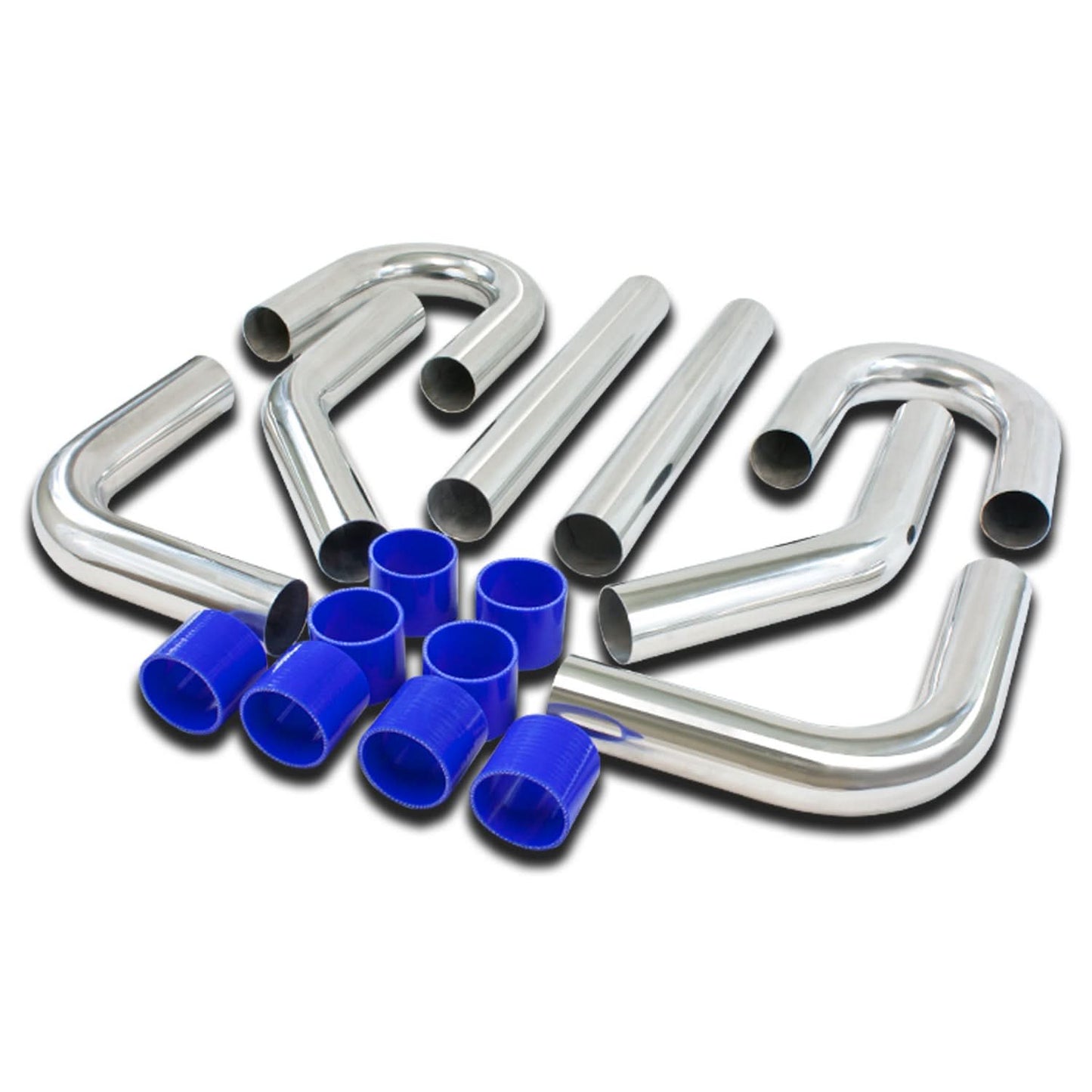 Universal Intercooler Piping Kit 2.25" 8PC Aluminum Pipes Hoses Clamps